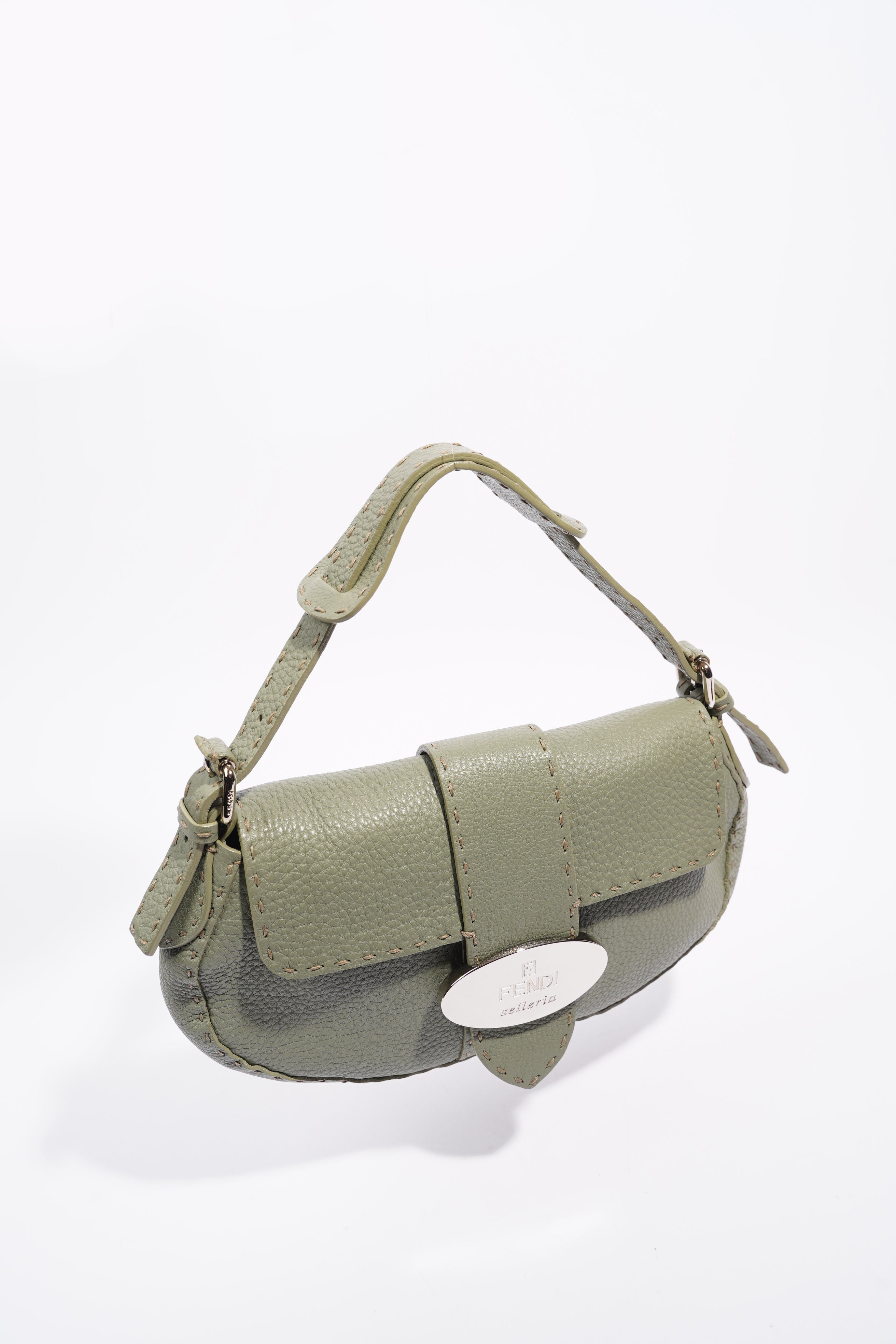 Fendi Womens Selleria Baguette Bag Green