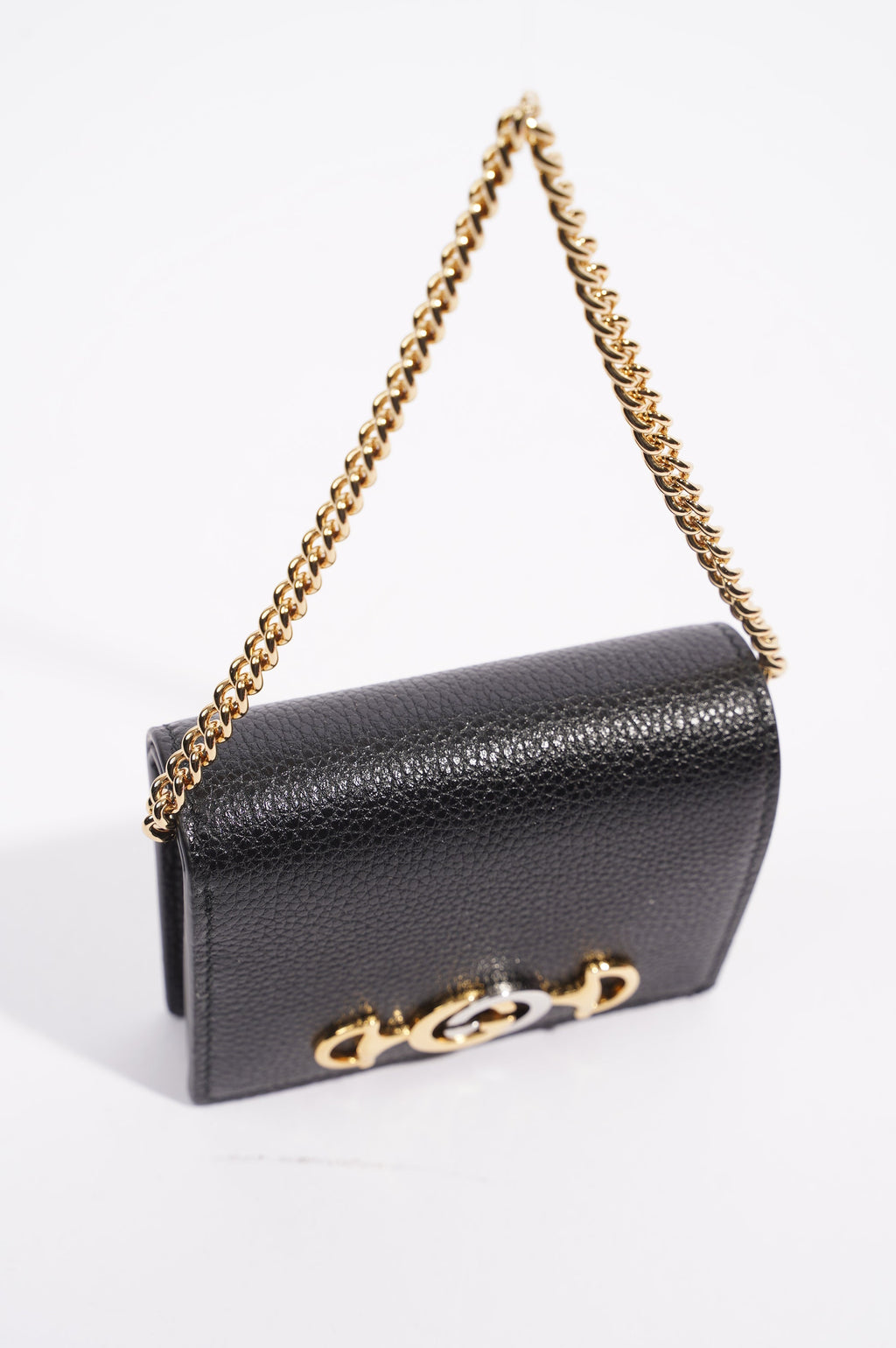 Gucci Womens Zumi Card Case Wallet Black / Gold