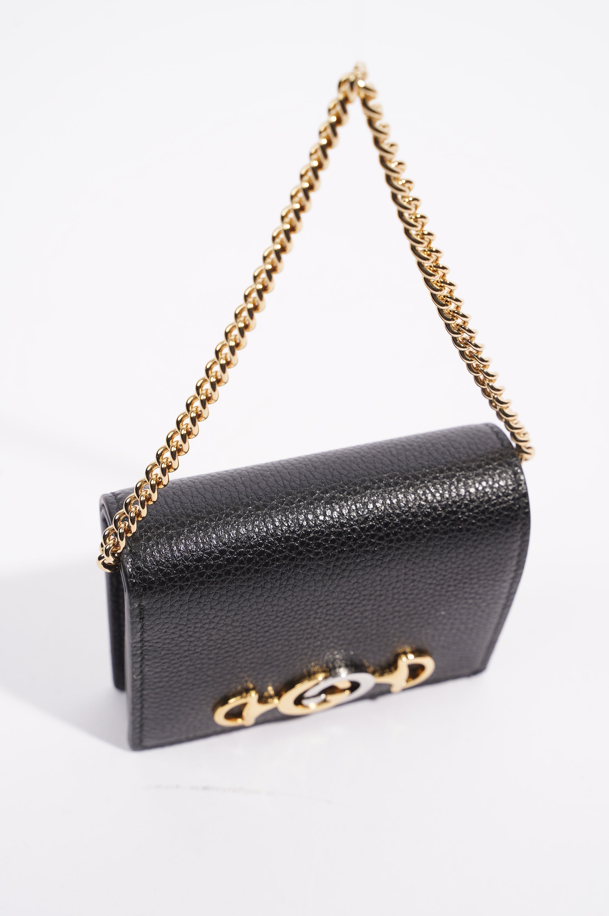 Gucci Womens Zumi Card Case Wallet Black / Gold