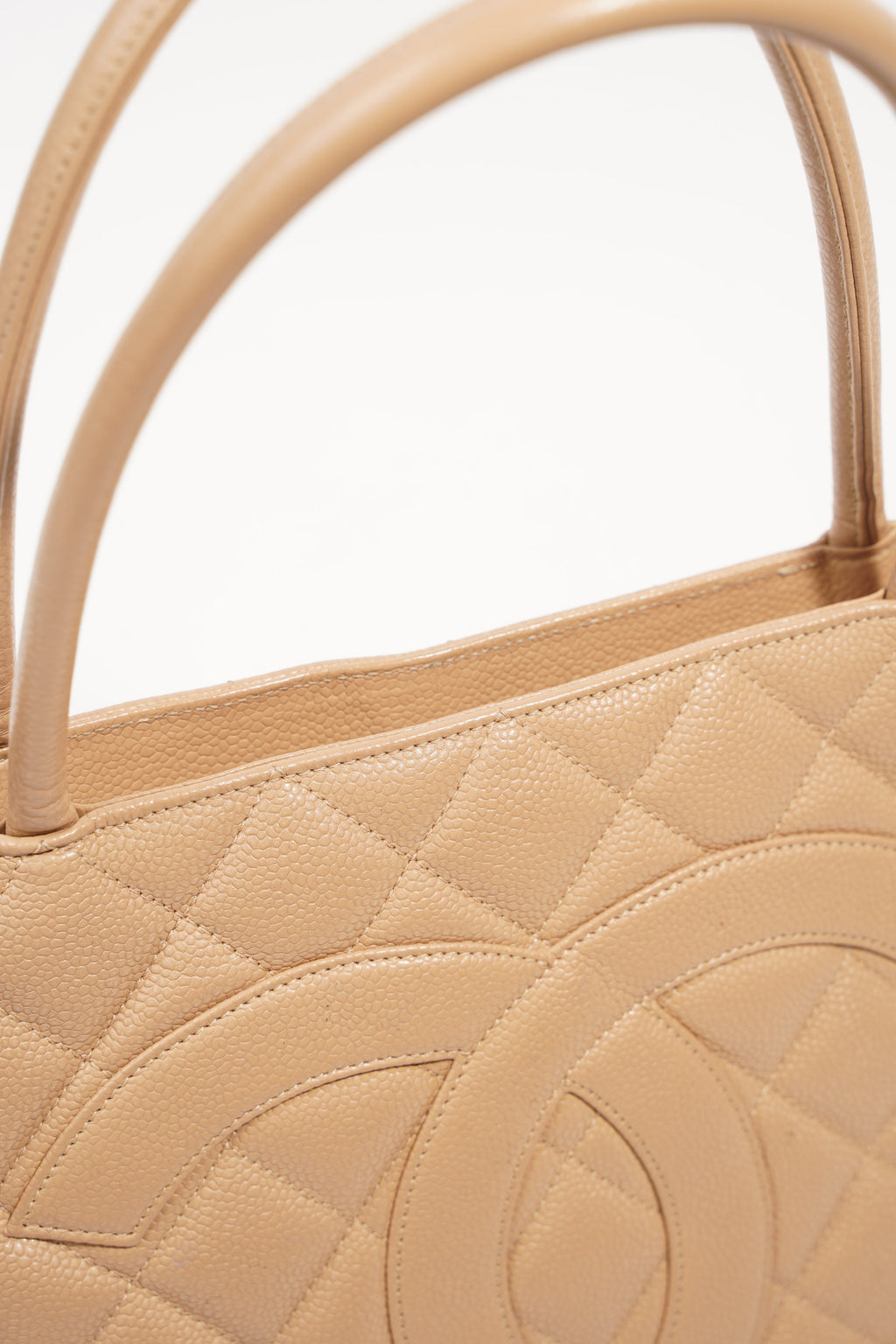 Chanel Womens Medallion Tote Beige