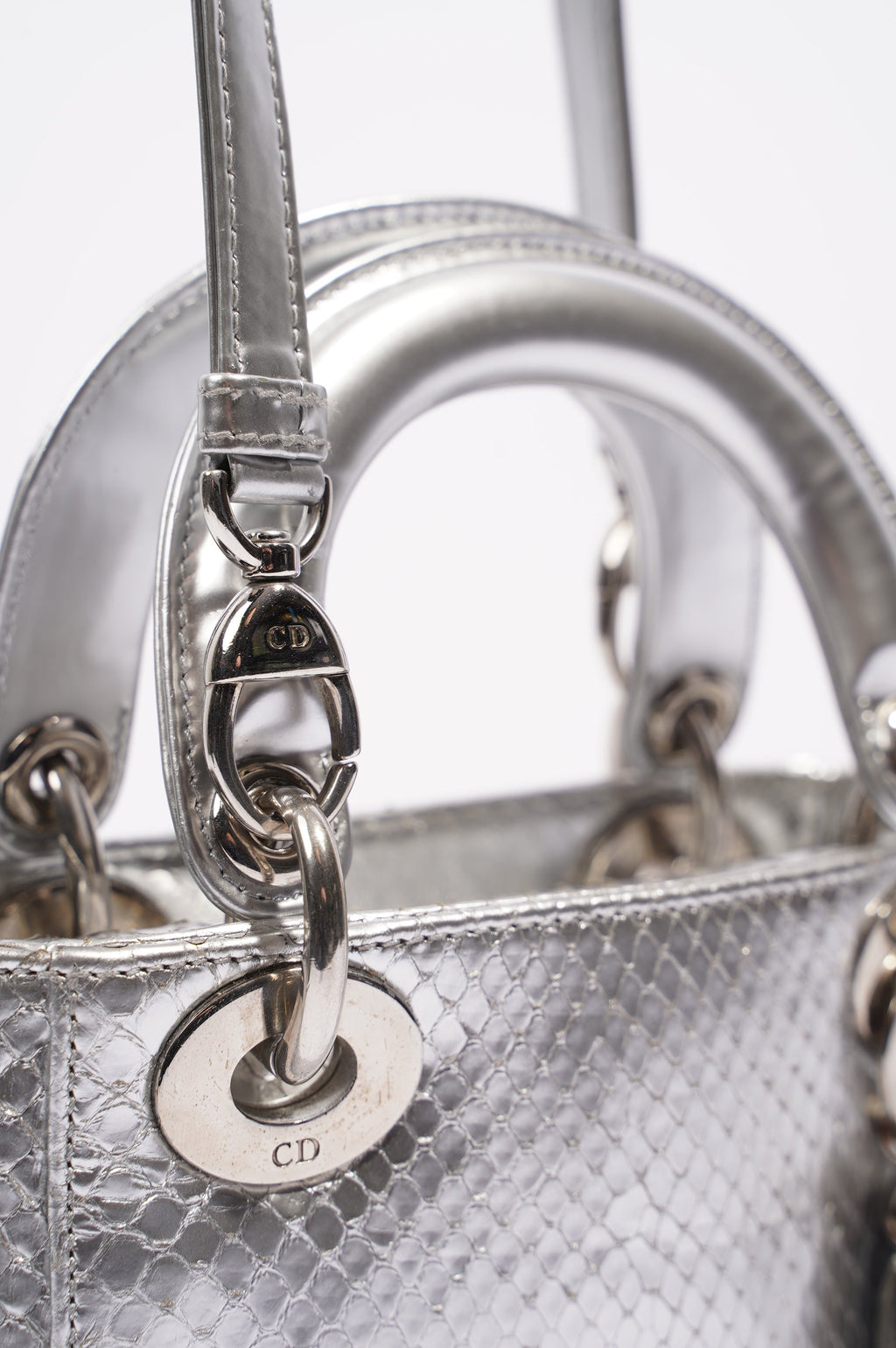 Christian Dior Womens Lady Dior Silver Python Mini