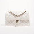 Chanel Womens Classic Flap White Caviar Small