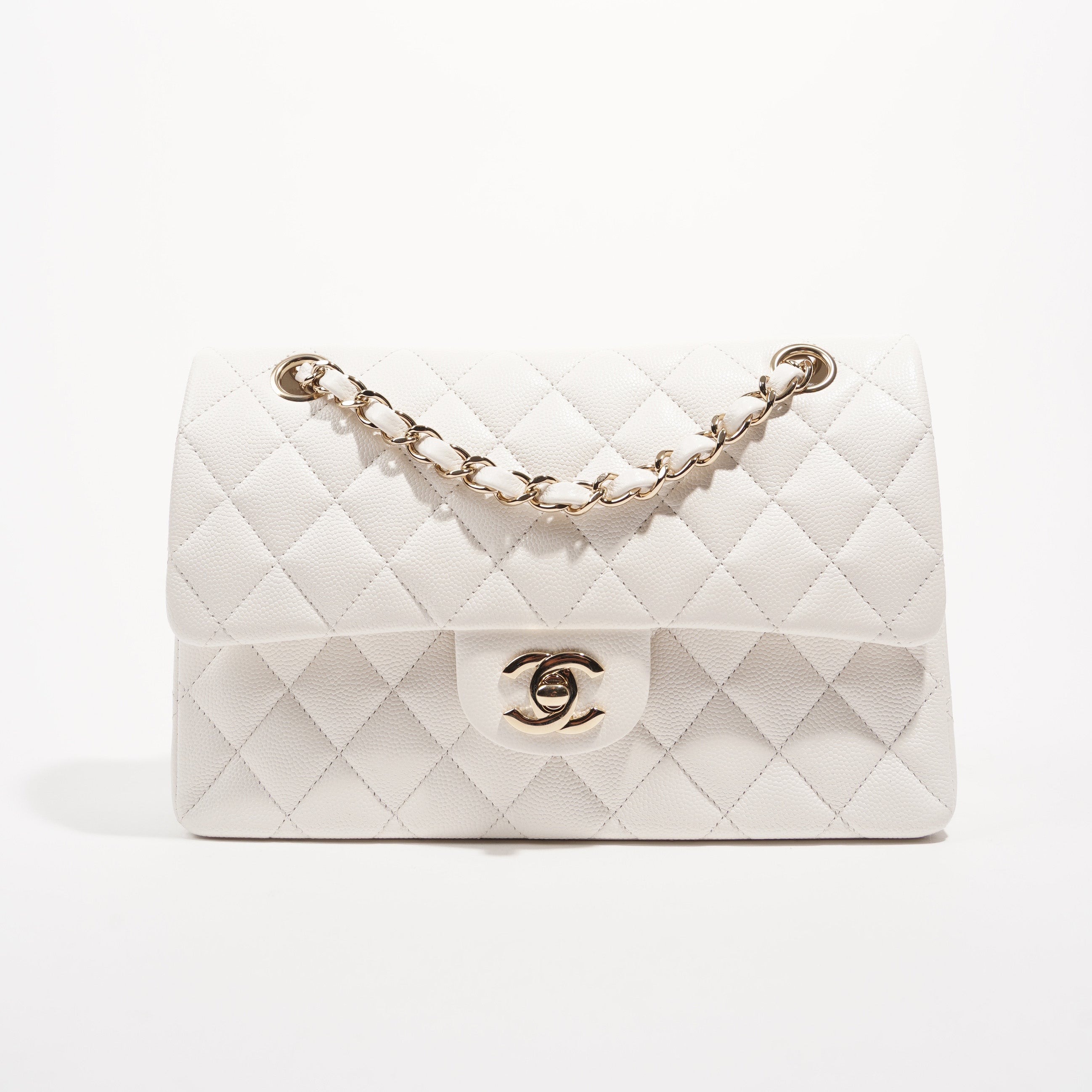 Chanel Womens Classic Flap White Caviar Small