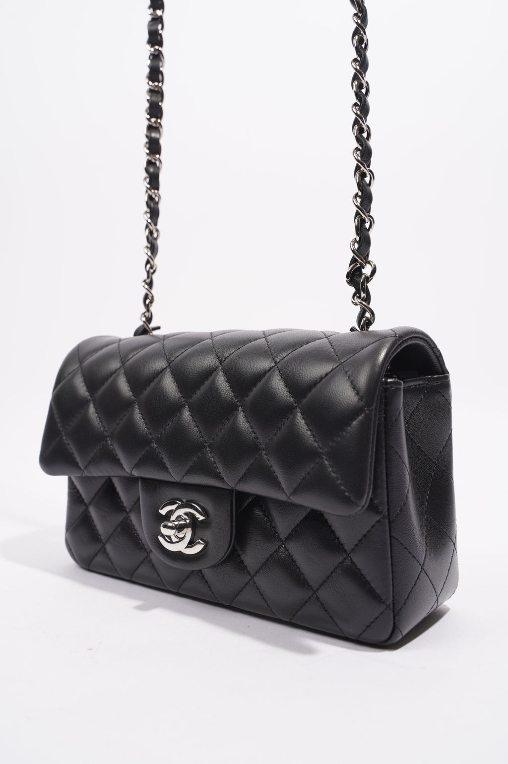 Chanel Womens Lambskin Rectangular Single Flap Black Small