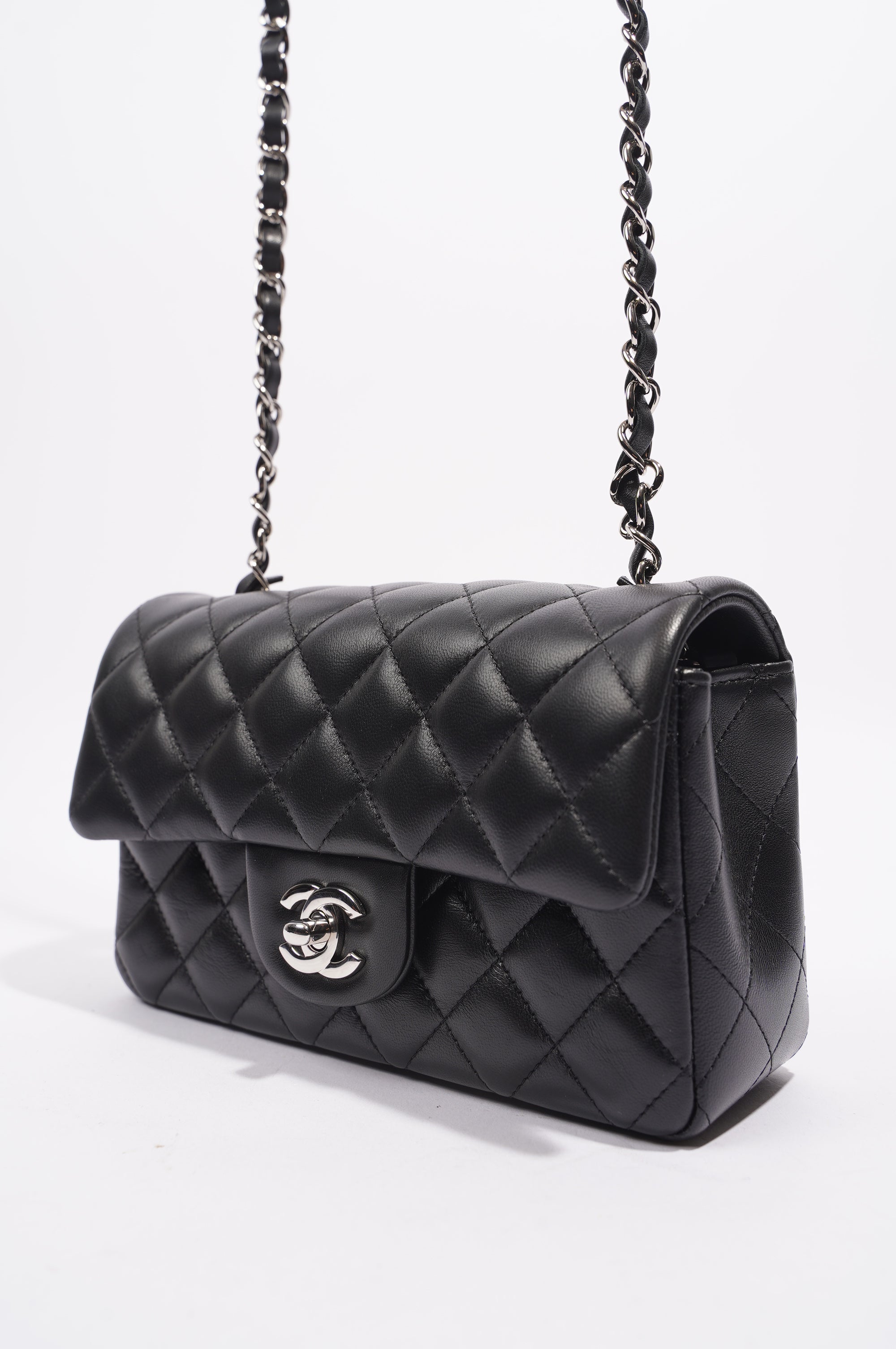 Chanel Womens Lambskin Rectangular Single Flap Black Small