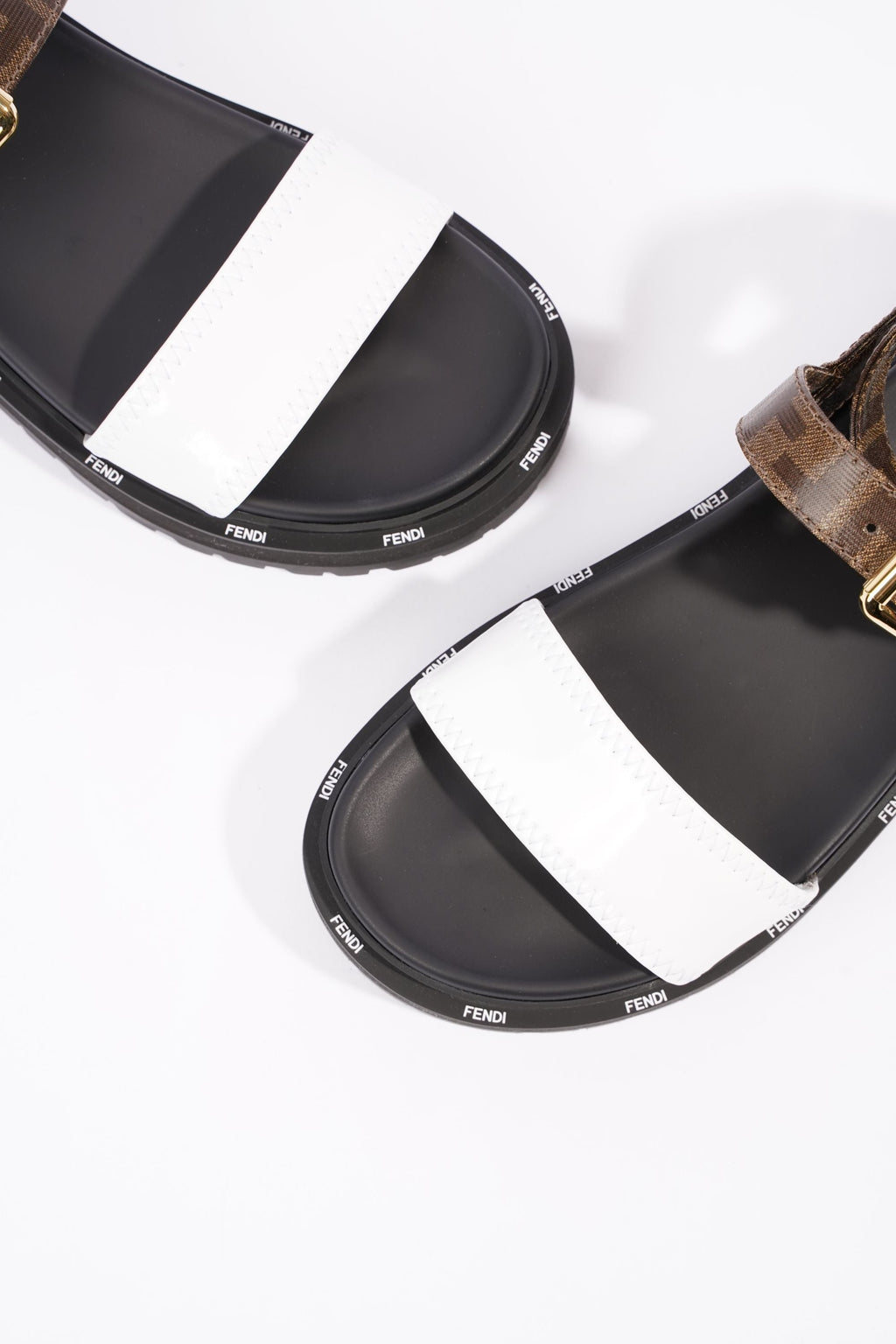 Fendi Womens F Frame Flatform Sandal Black / Brown / White EU 37 / UK 4