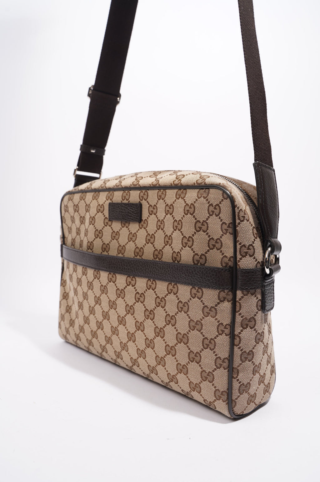Gucci Mens Messenger Crossbody Bag Brown Canvas