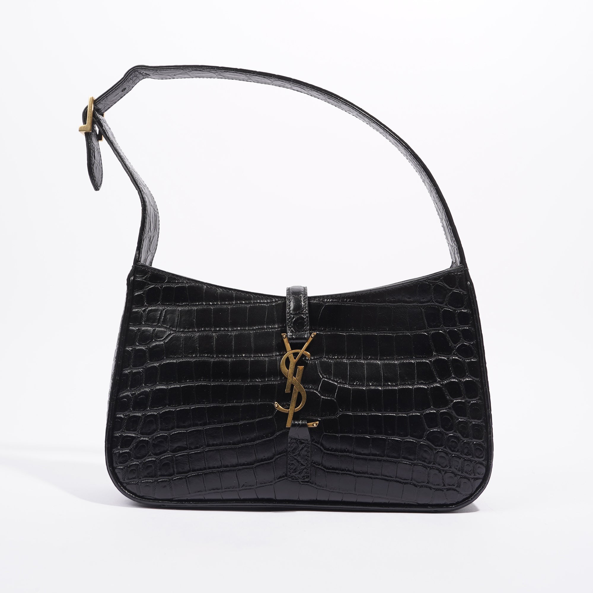 Saint Laurent Womens Le 5 A 7 Handbag Black Croc