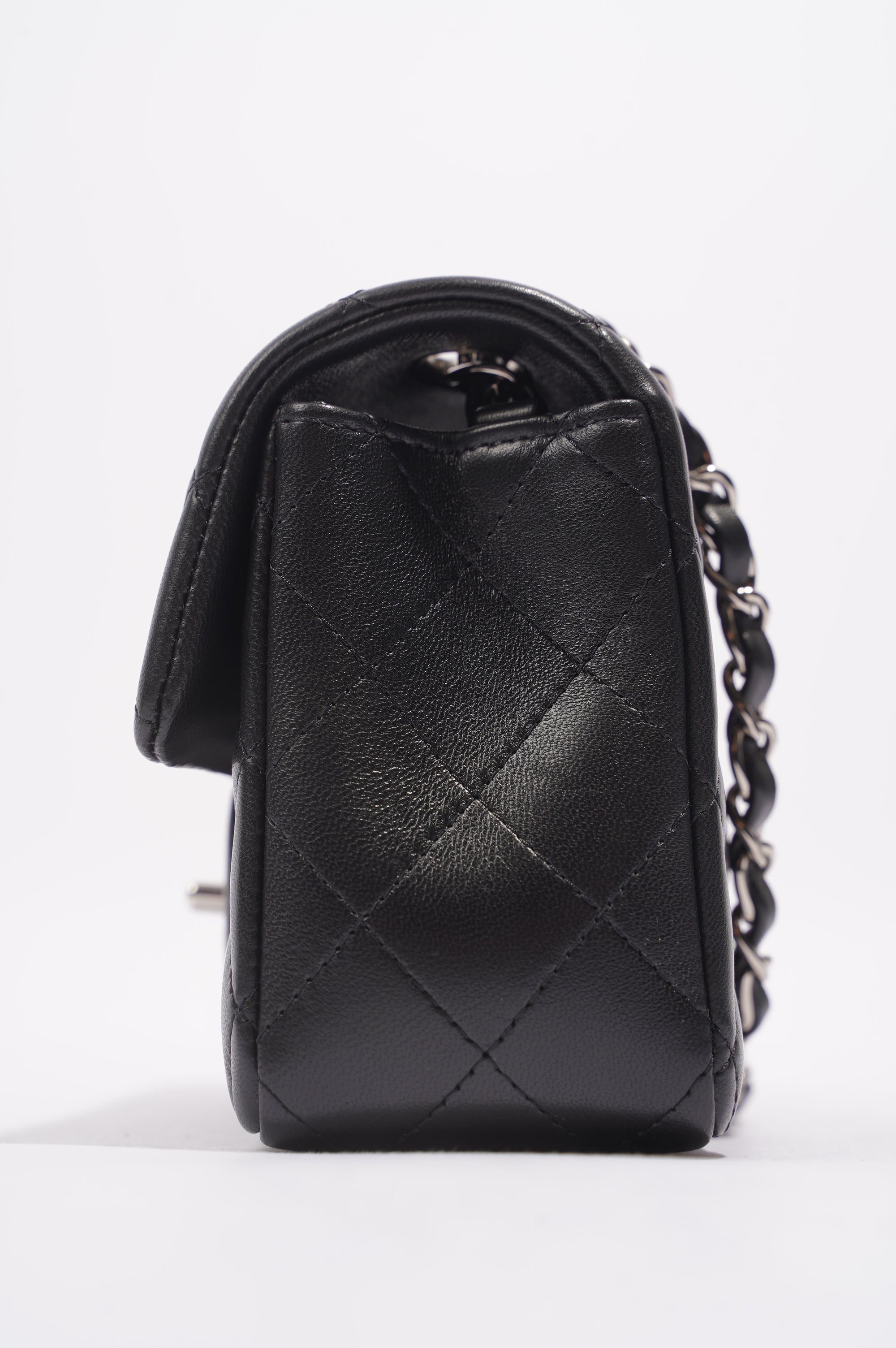 Chanel Womens Lambskin Rectangular Single Flap Black Small