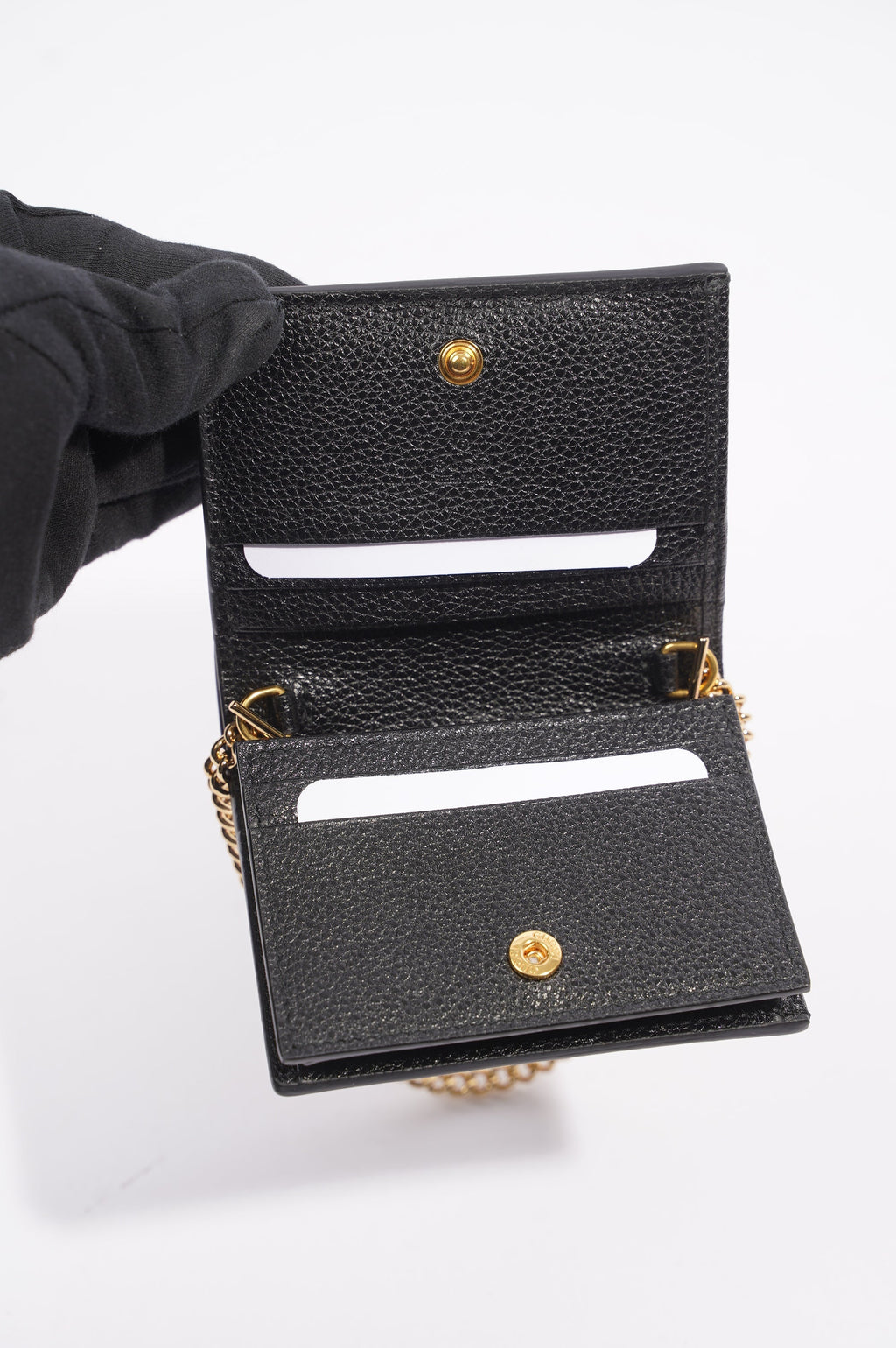 Gucci Womens Zumi Card Case Wallet Black / Gold