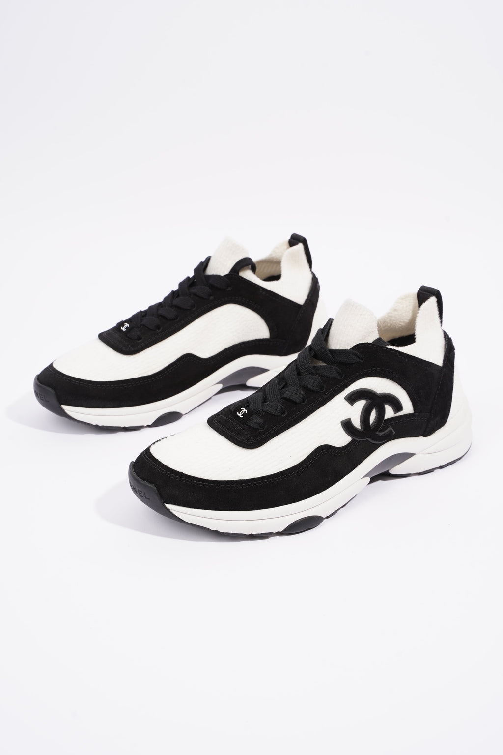 Chanel Womens Runners White and Black Fabric EU 37.5 / UK 4.5