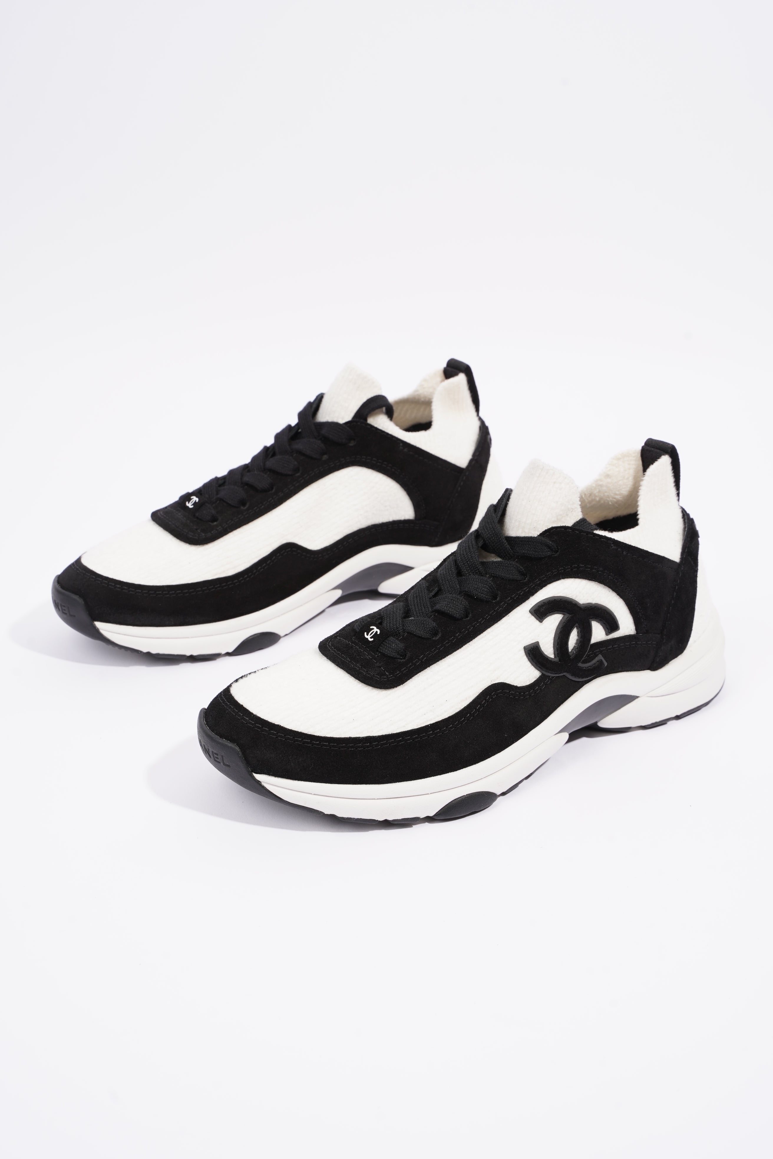 Chanel Womens Runners White and Black Fabric EU 37.5 / UK 4.5
