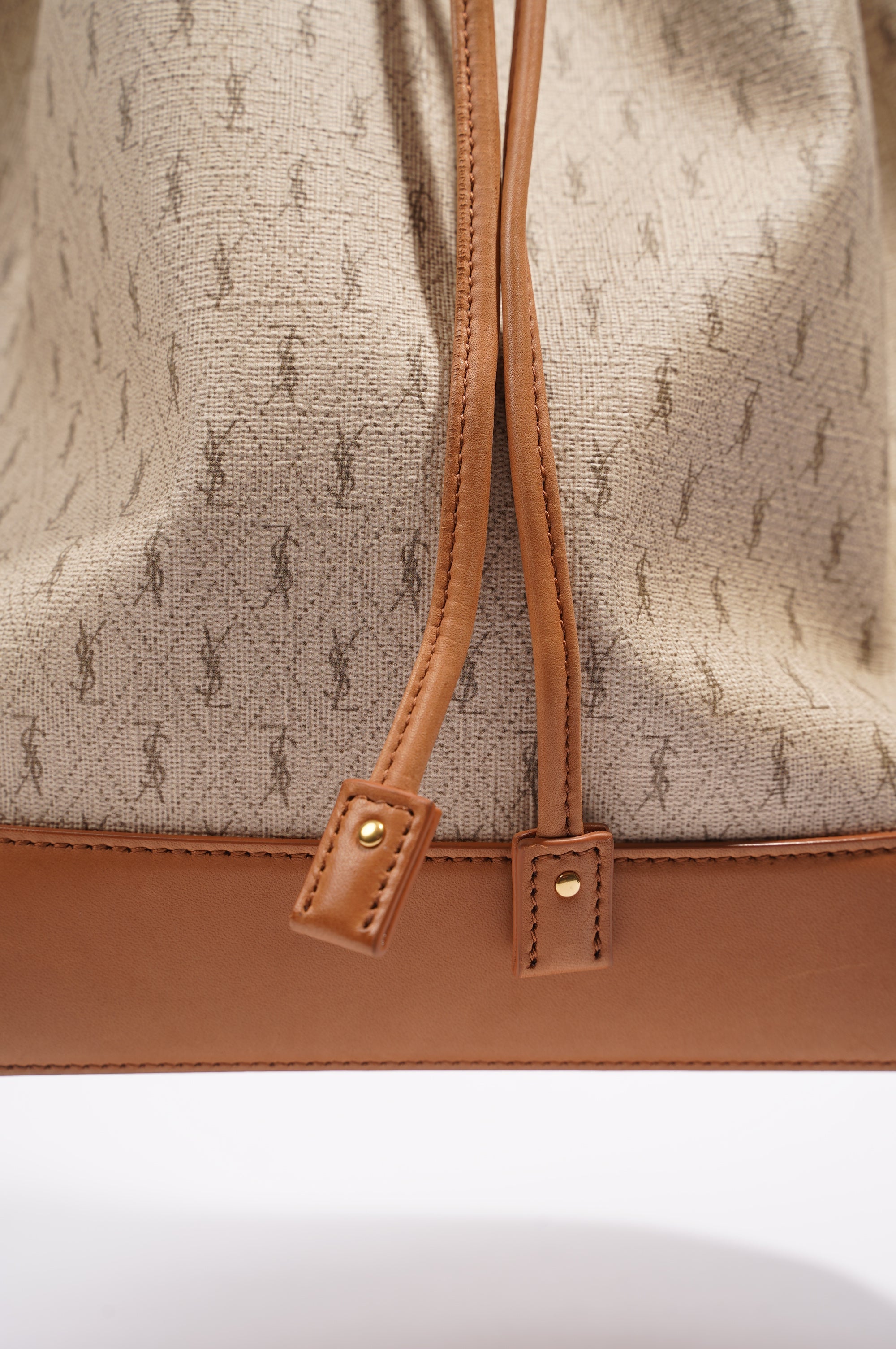 Saint Laurent Womens Bucket Bag Beige / Brown Canvas / Leather