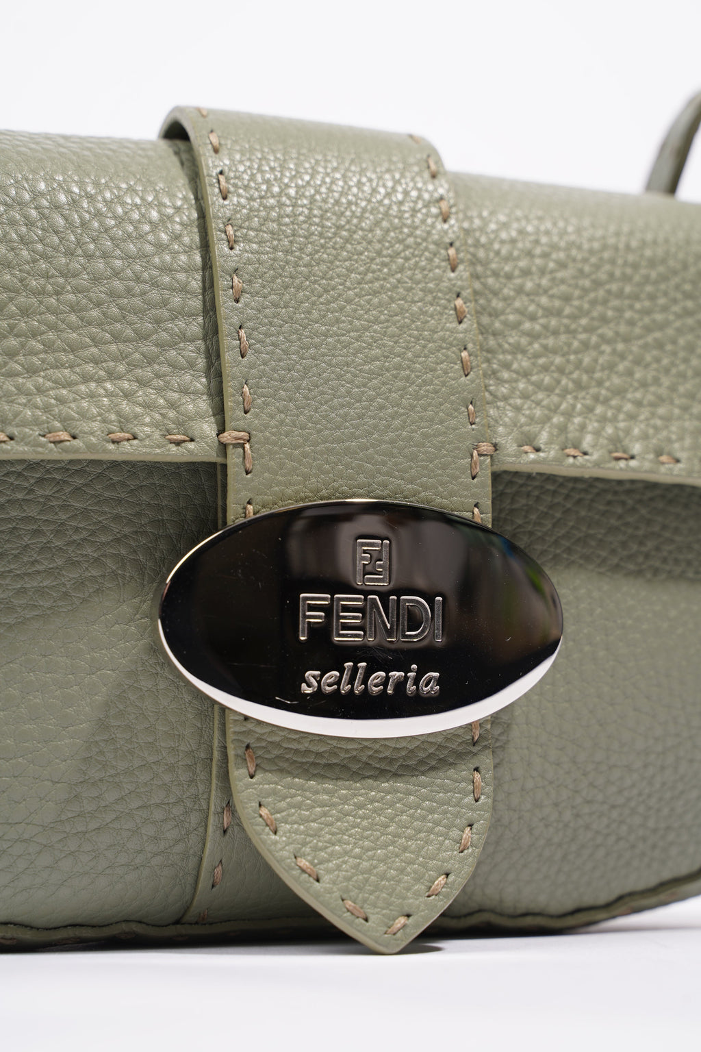 Fendi Womens Selleria Baguette Bag Green