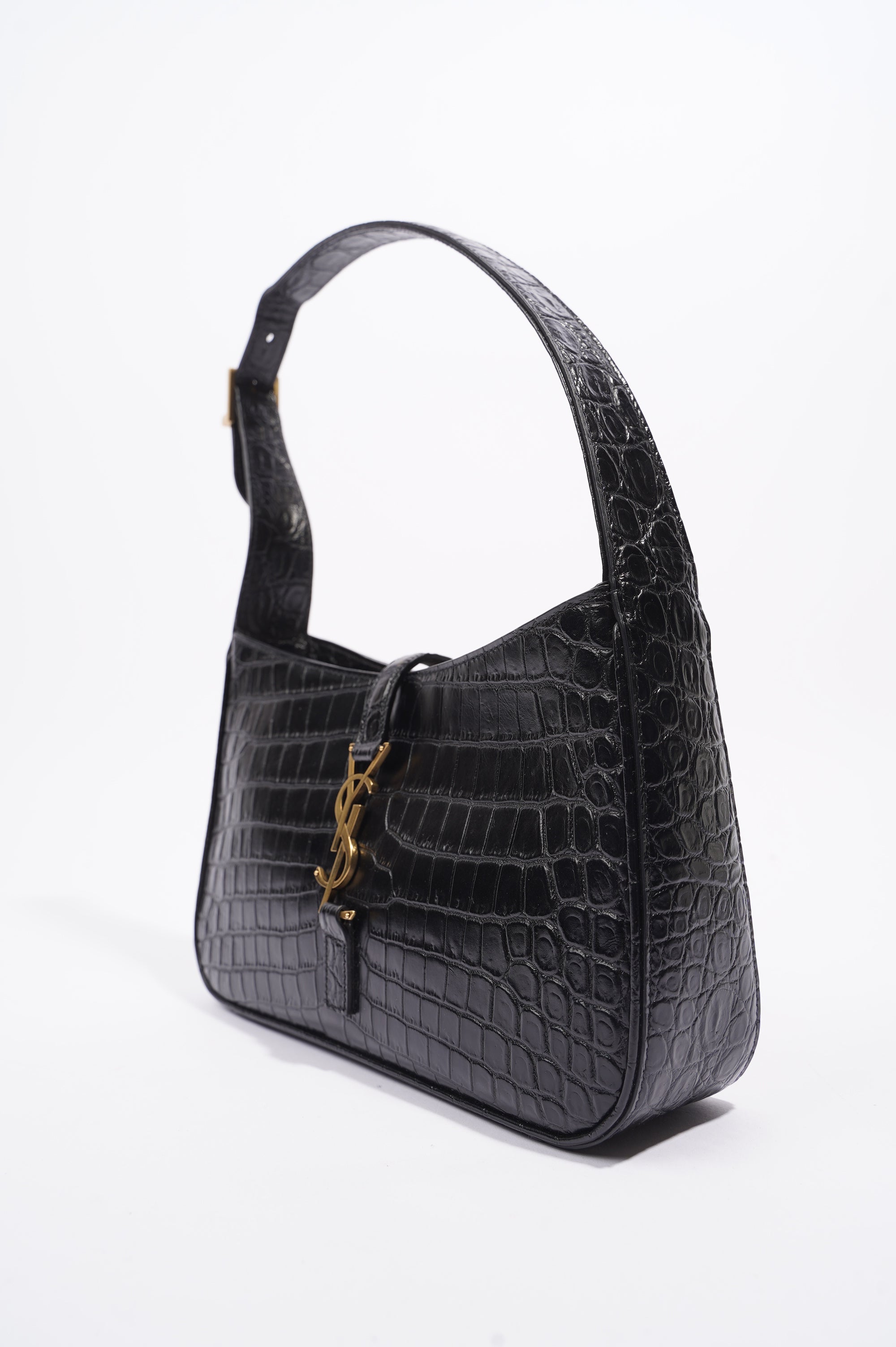 Saint Laurent Womens Le 5 A 7 Handbag Black Croc