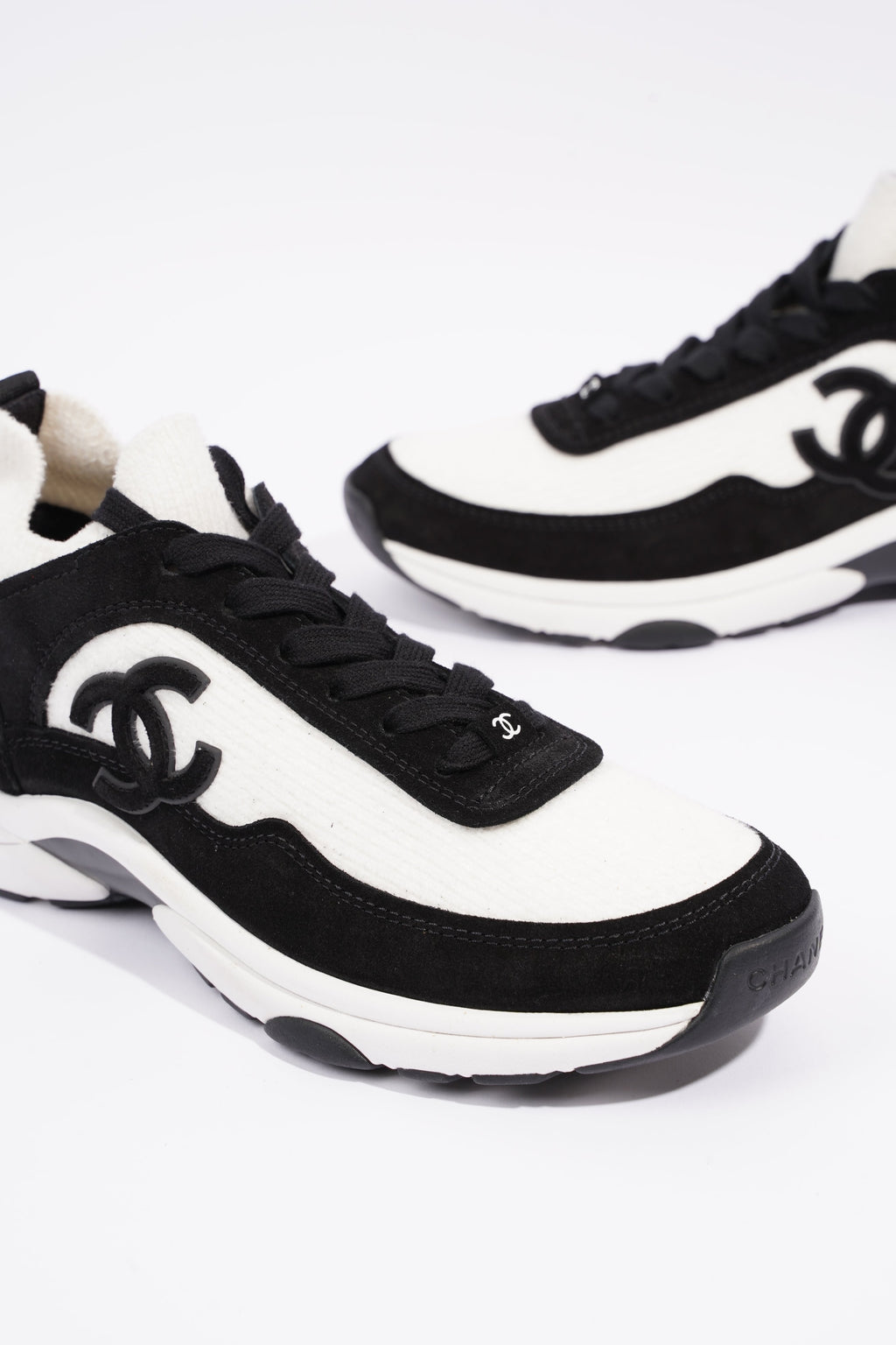 Chanel Womens Runners White and Black Fabric EU 37.5 / UK 4.5