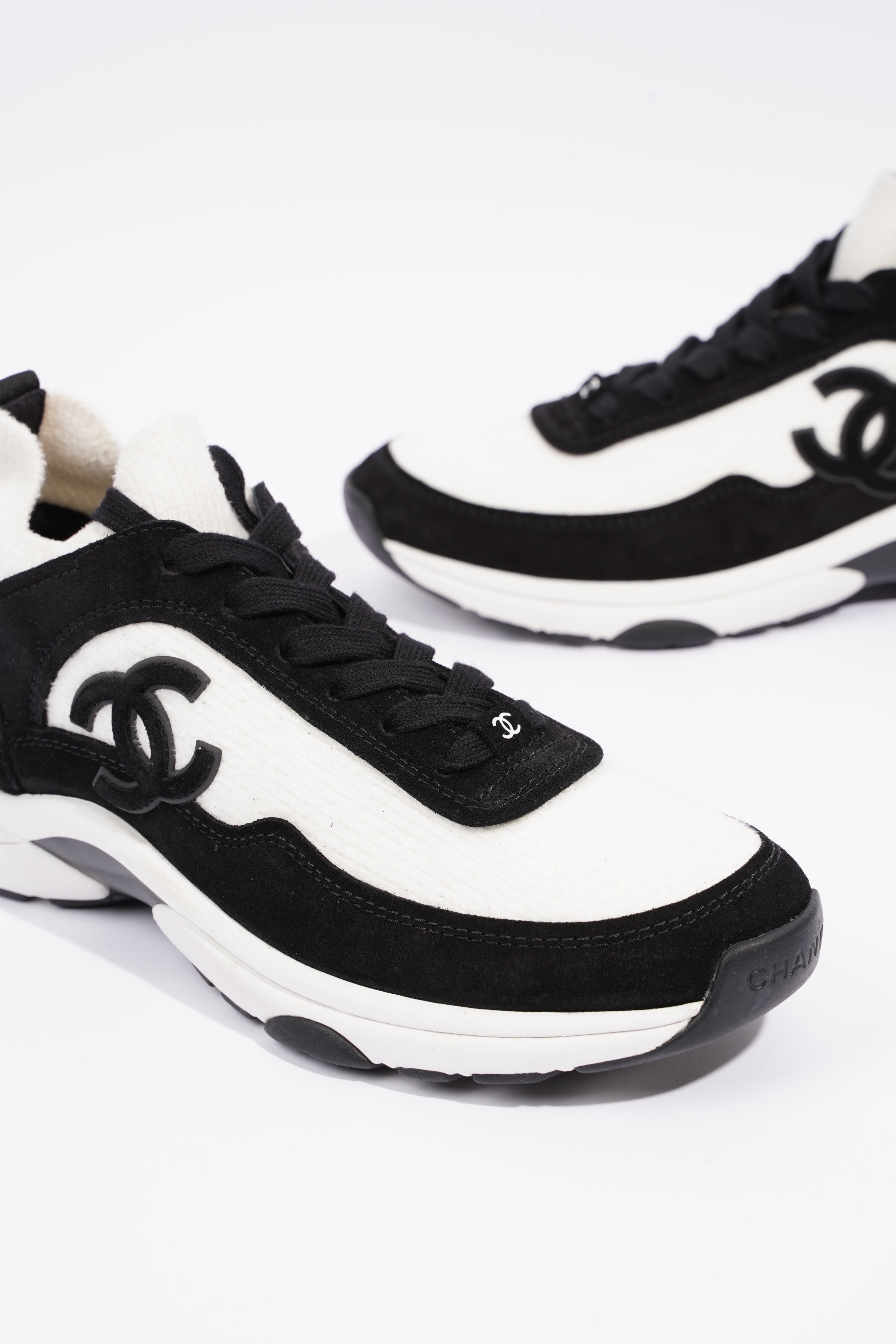 Chanel Womens Runners White and Black Fabric EU 37.5 / UK 4.5