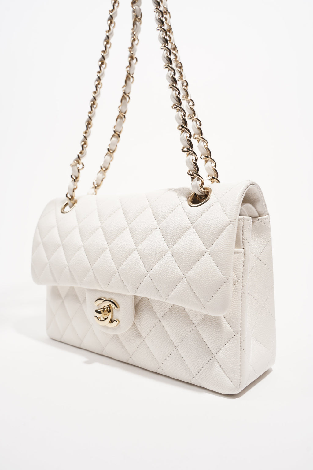 Chanel Womens Classic Flap White Caviar Small