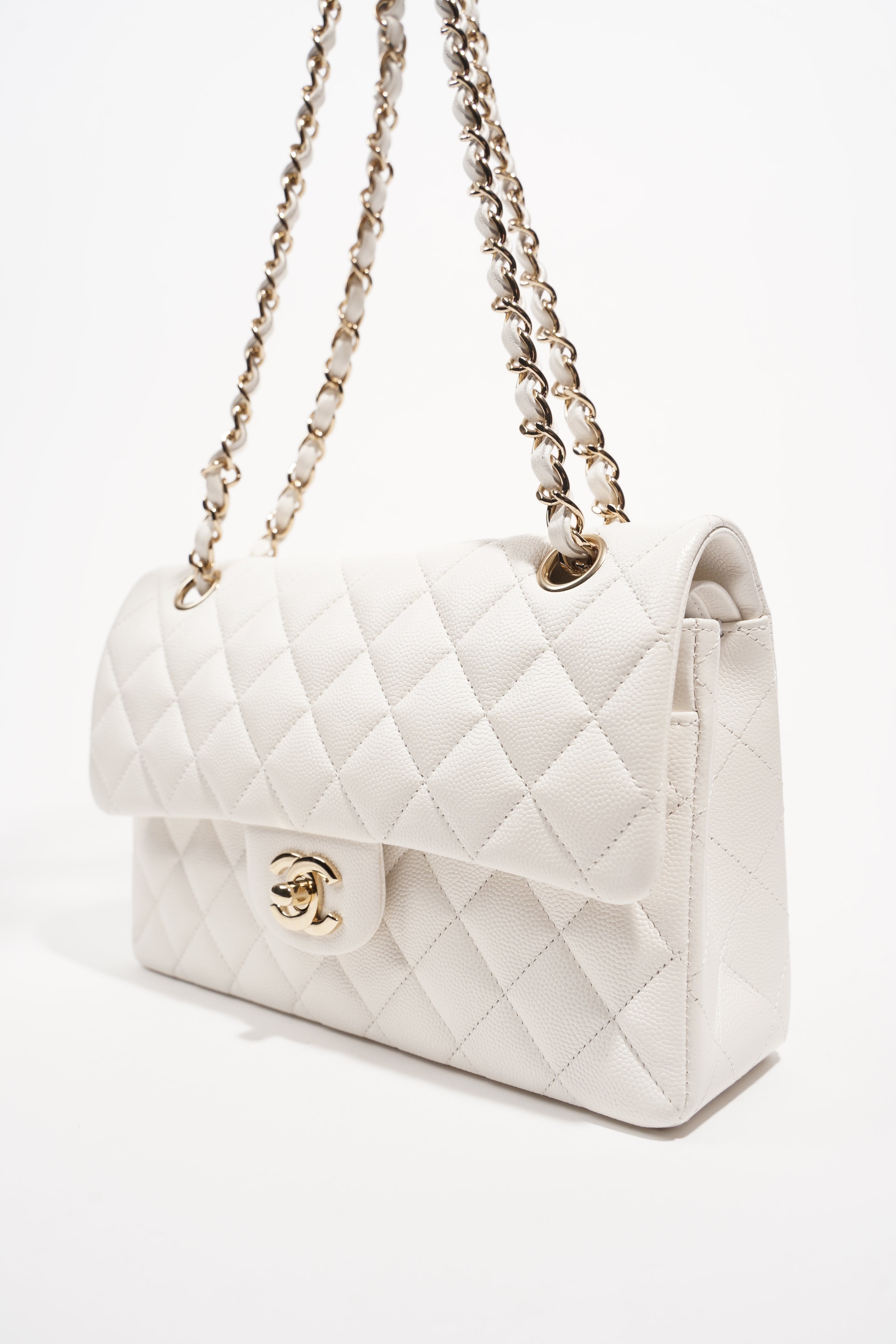 Chanel Womens Classic Flap White Caviar Small