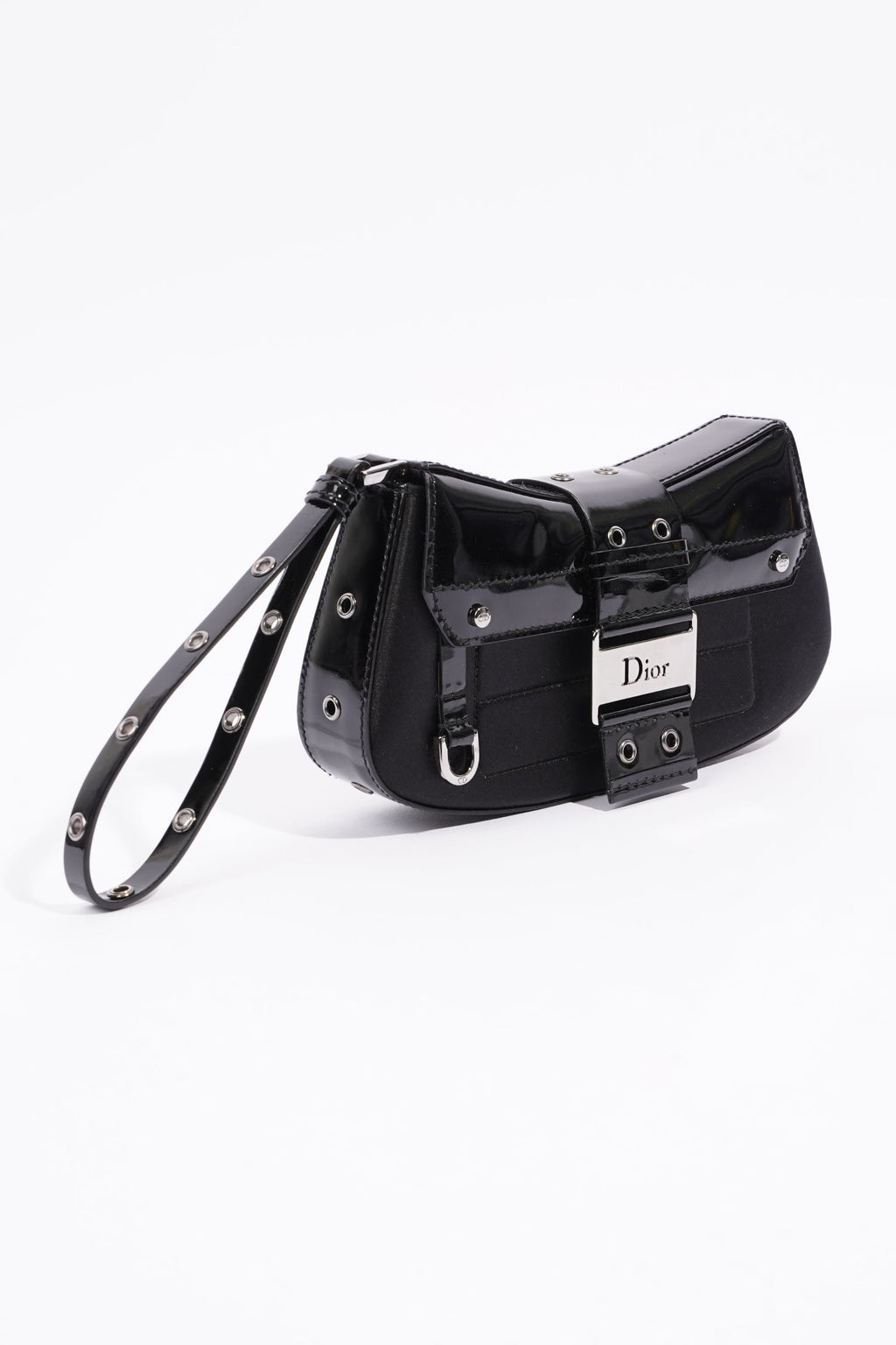 Christian Dior Street Chic Pouch Black Satin / Patent Leather
