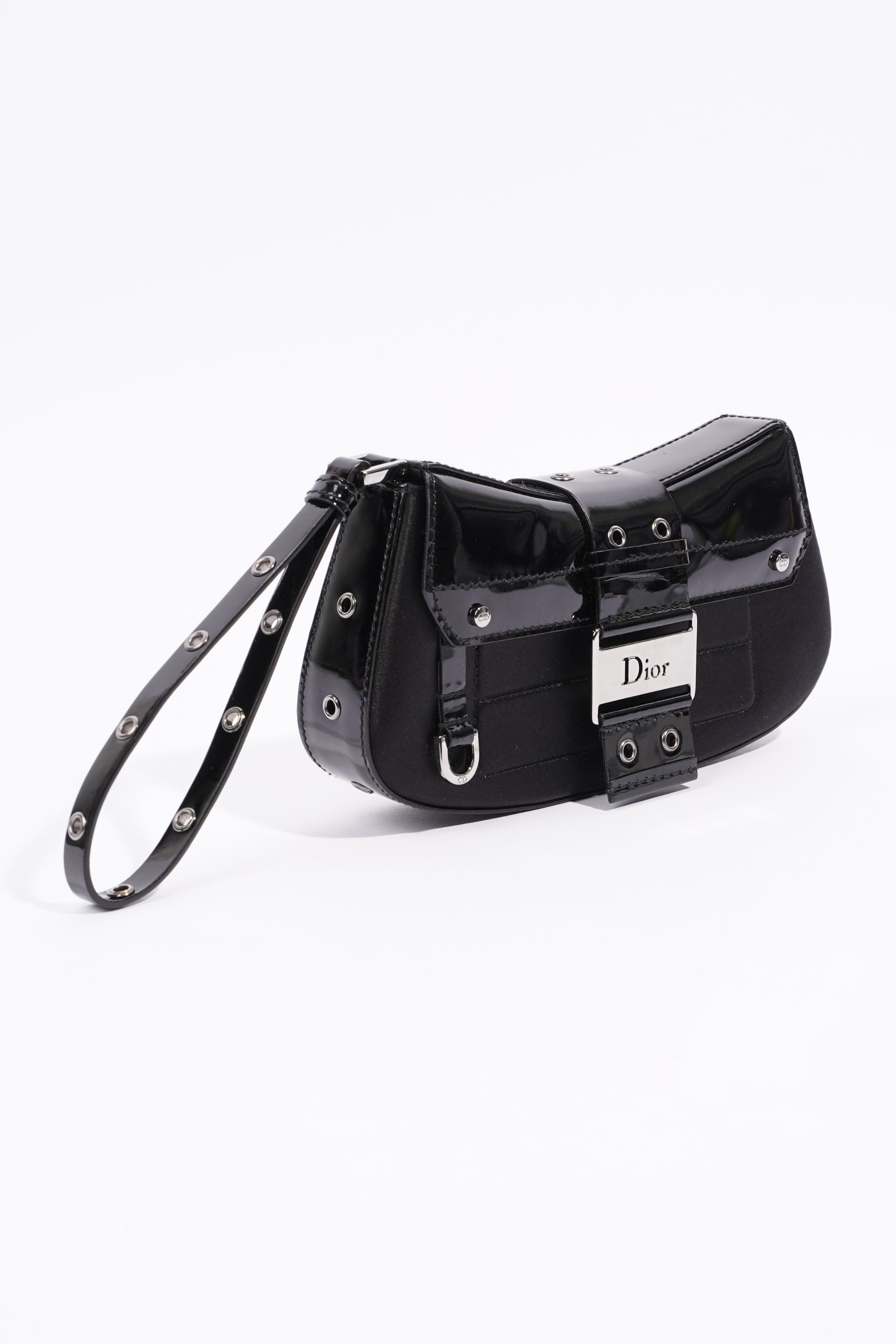 Christian Dior Street Chic Pouch Black Satin / Patent Leather