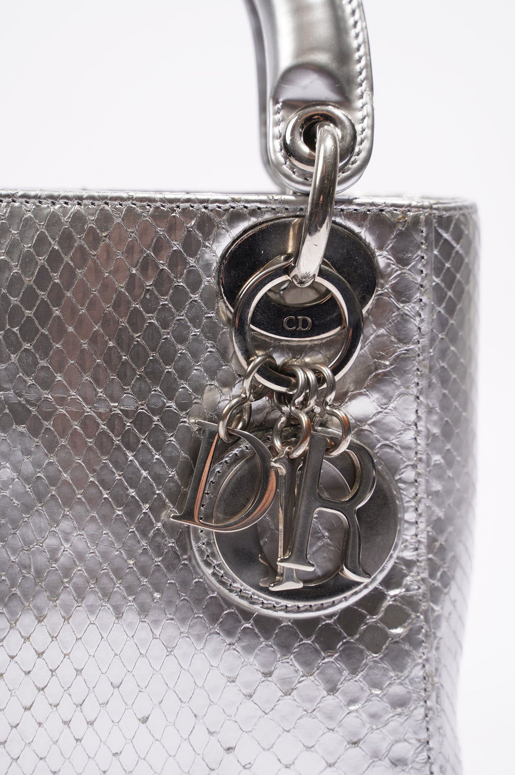 Christian Dior Womens Lady Dior Silver Python Mini