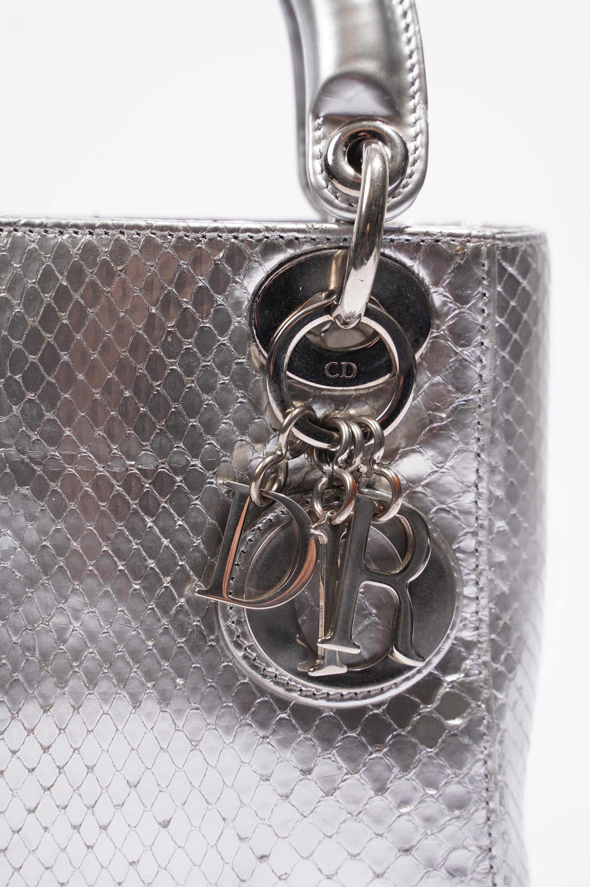Christian Dior Womens Lady Dior Silver Python Mini
