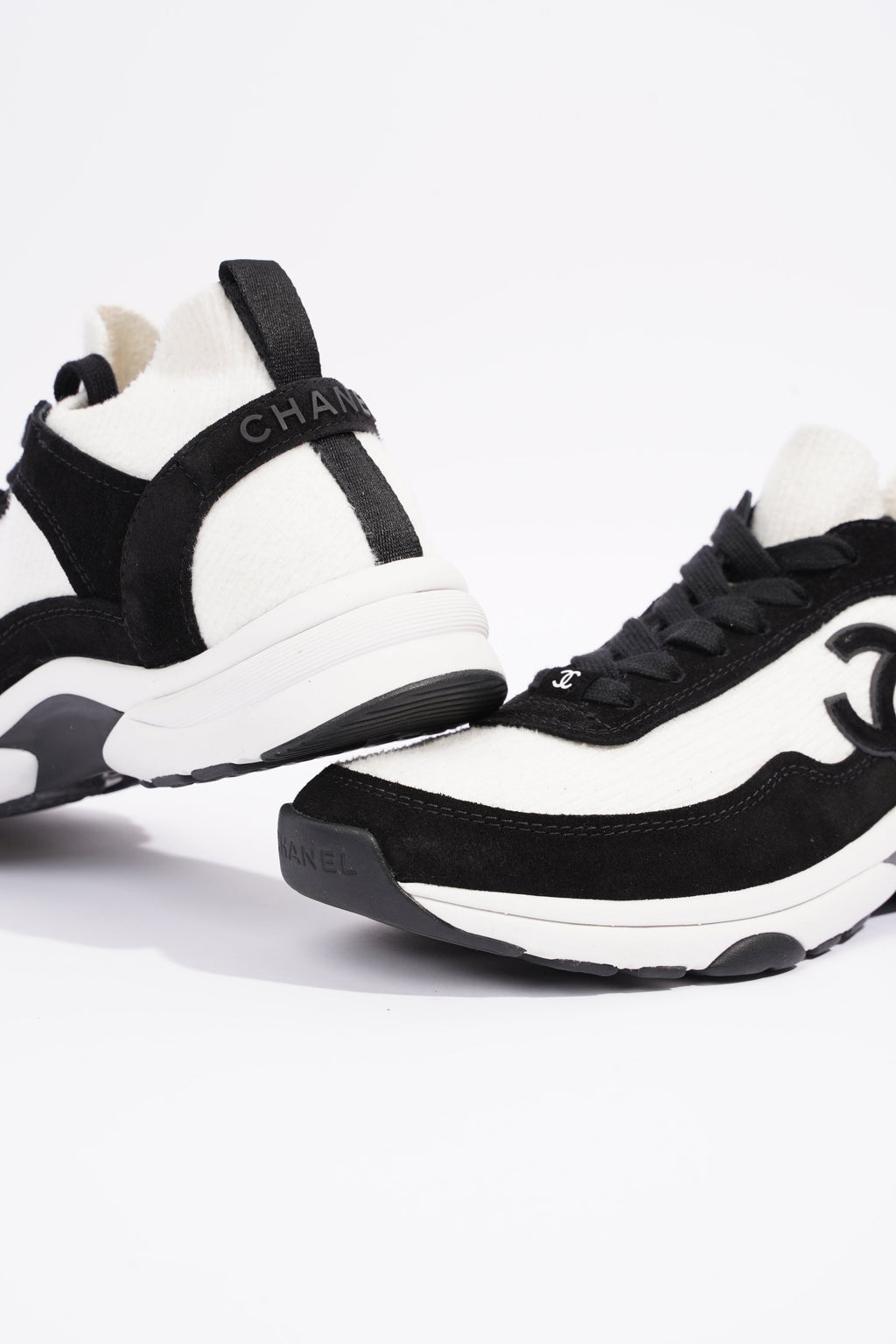 Chanel Womens Runners White and Black Fabric EU 37.5 / UK 4.5