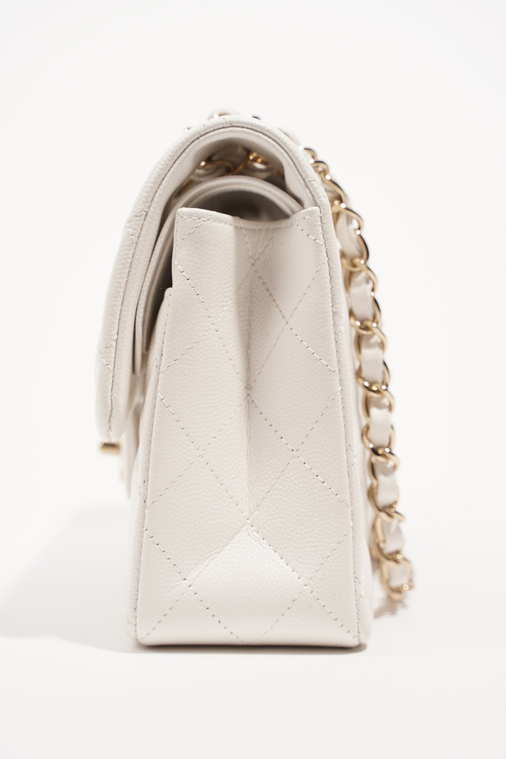Chanel Womens Classic Flap White Caviar Small