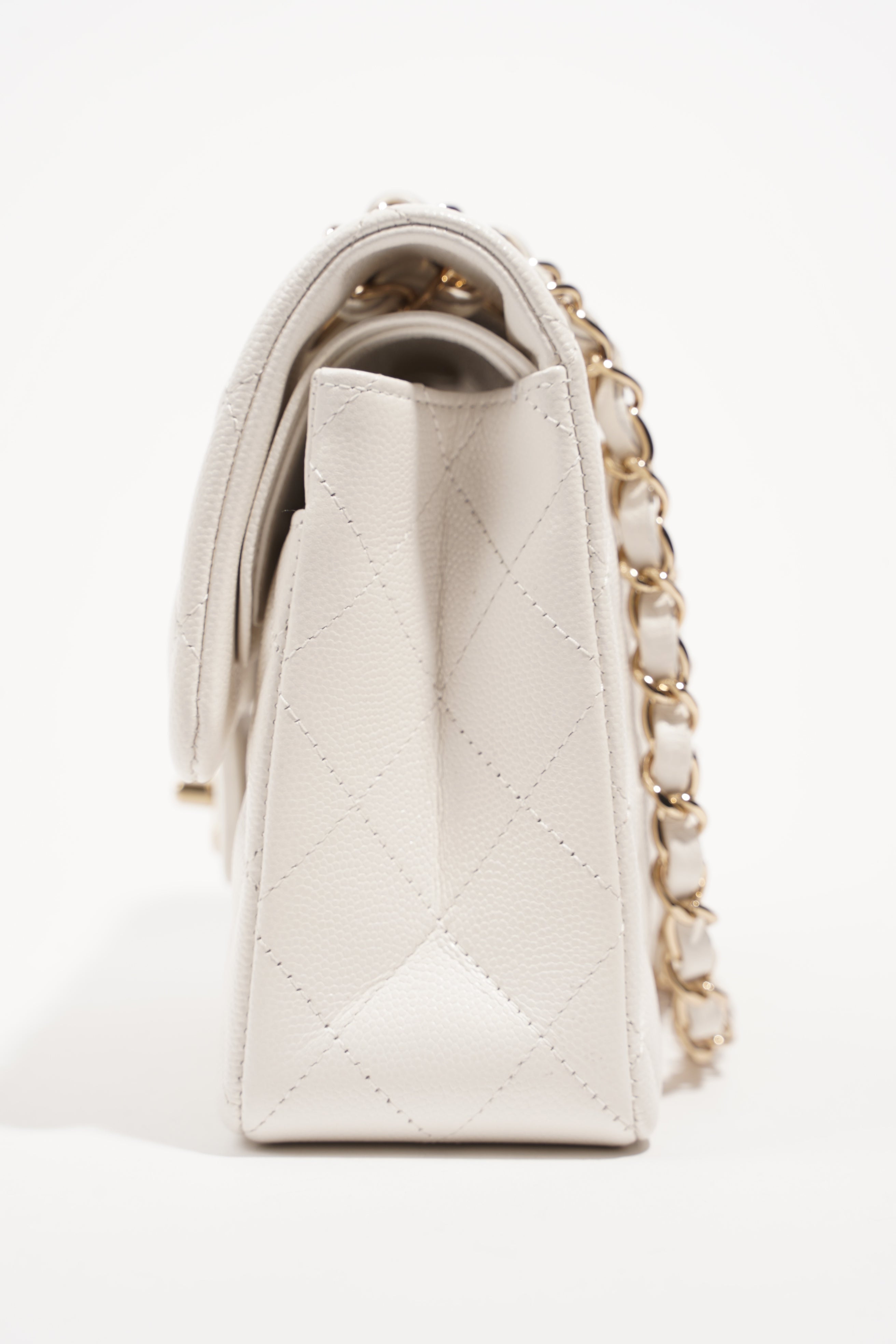 Chanel Womens Classic Flap White Caviar Small