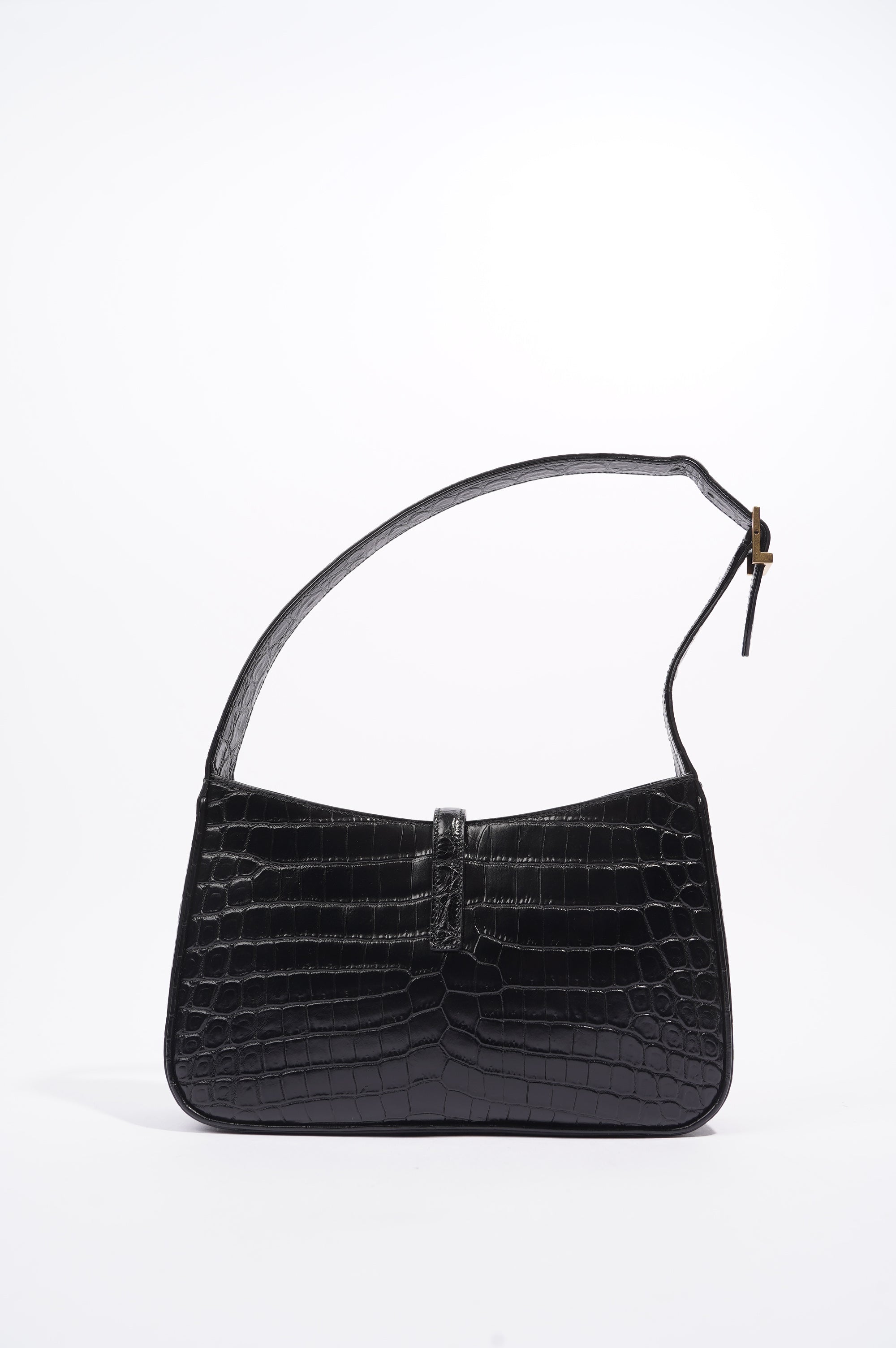 Saint Laurent Womens Le 5 A 7 Handbag Black Croc