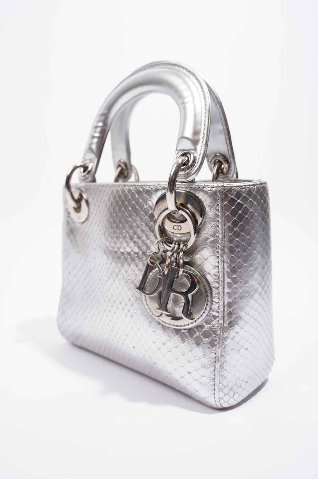 Christian Dior Womens Lady Dior Silver Python Mini