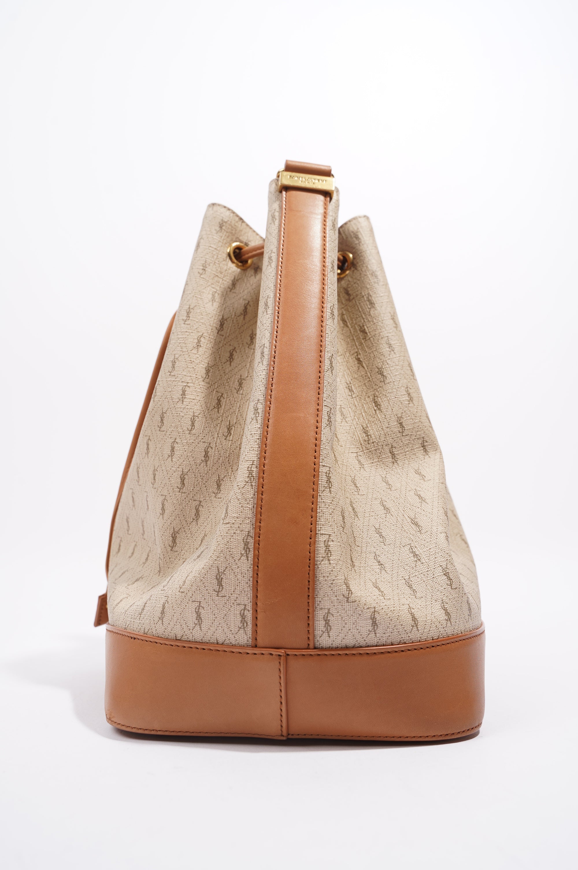 Saint Laurent Womens Bucket Bag Beige / Brown Canvas / Leather