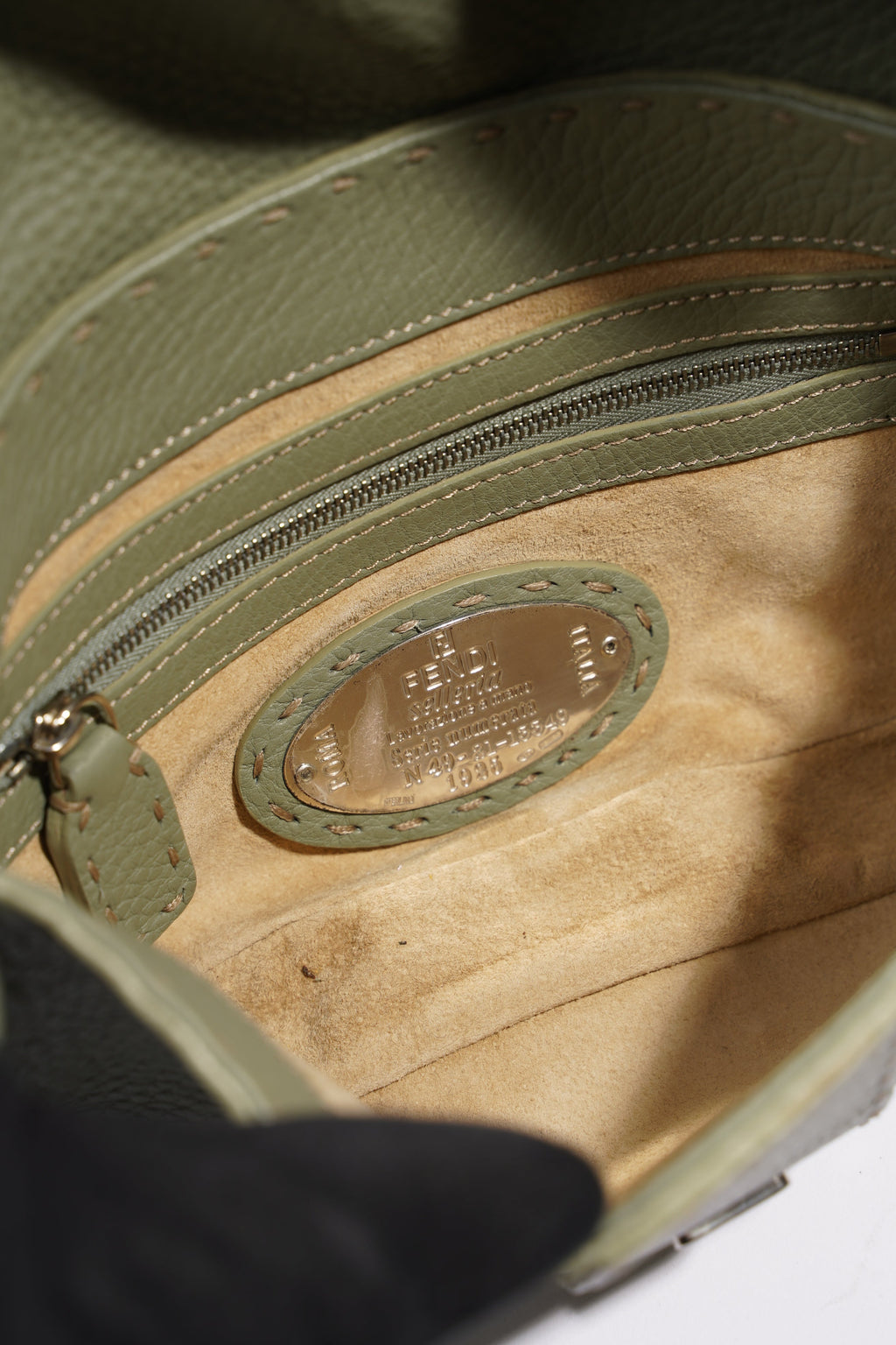 Fendi Womens Selleria Baguette Bag Green