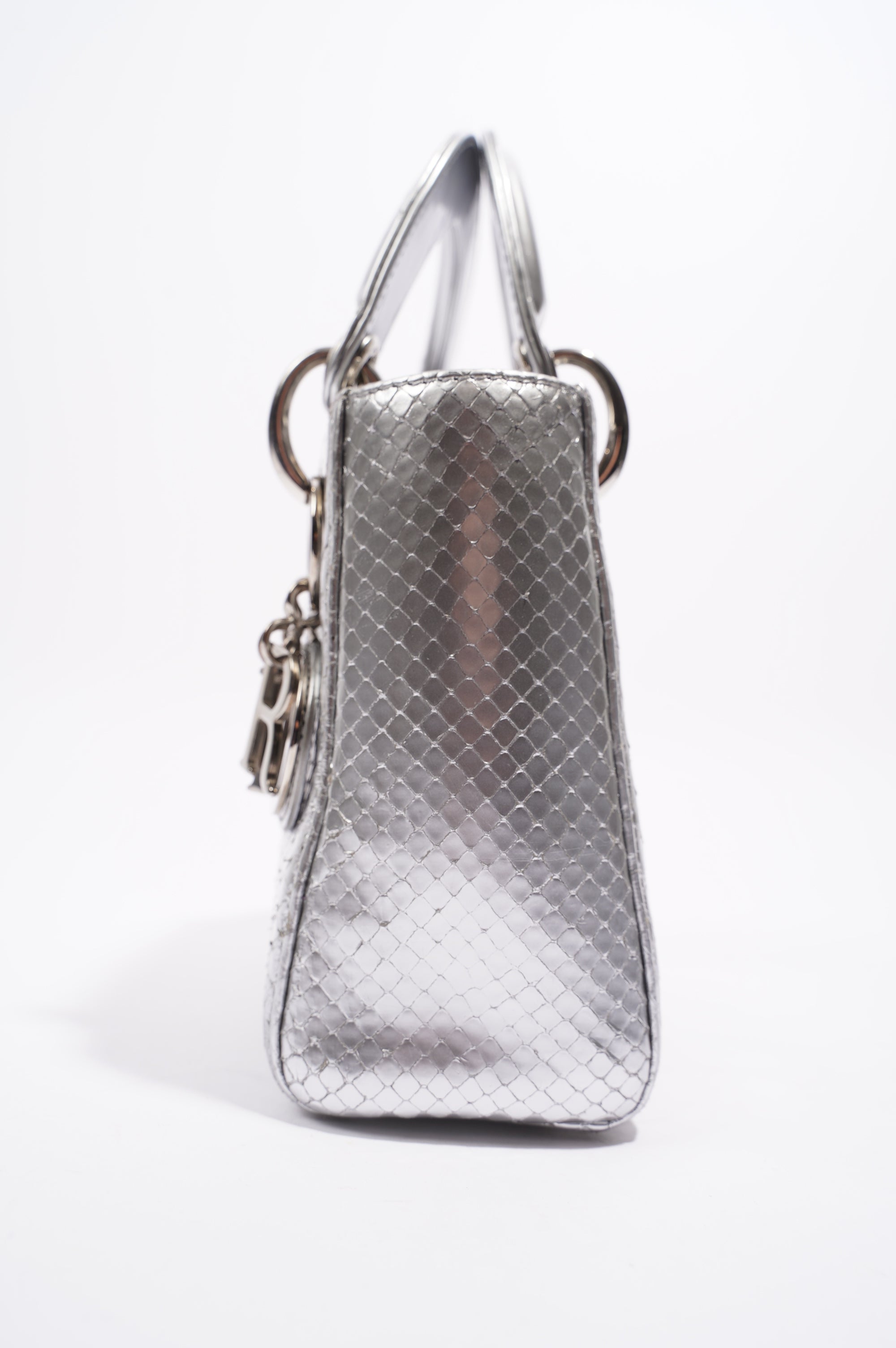 Christian Dior Womens Lady Dior Silver Python Mini
