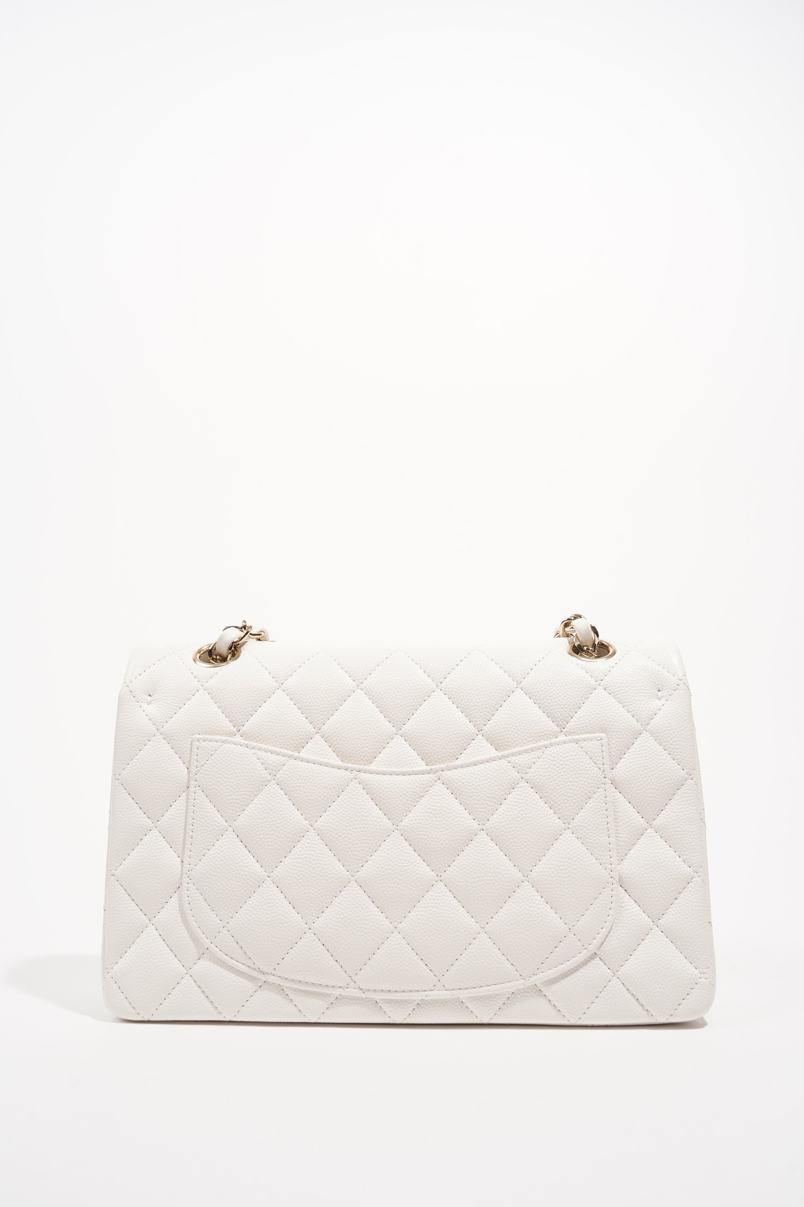 Chanel Womens Classic Flap White Caviar Small