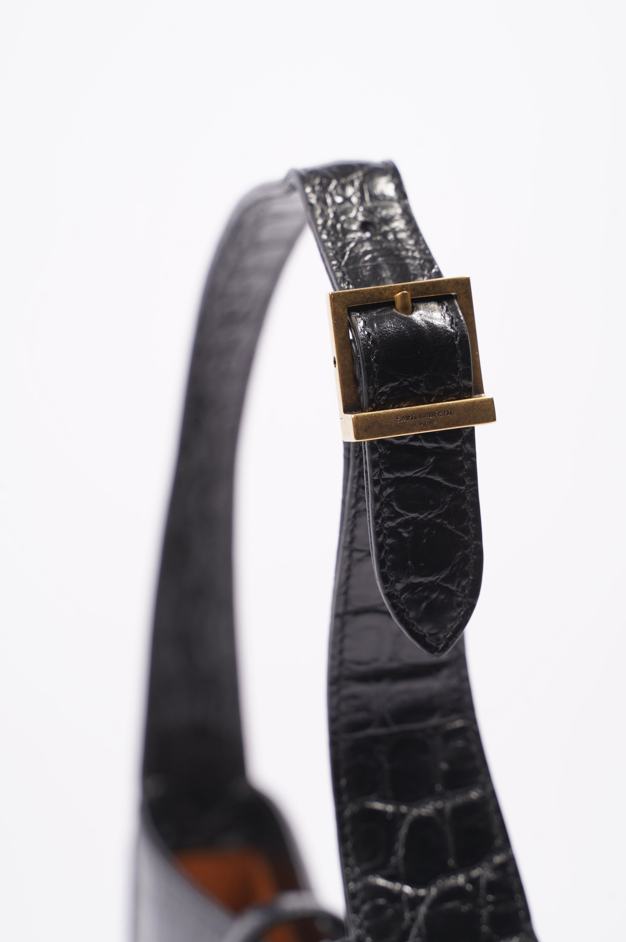 Saint Laurent Womens Le 5 A 7 Handbag Black Croc