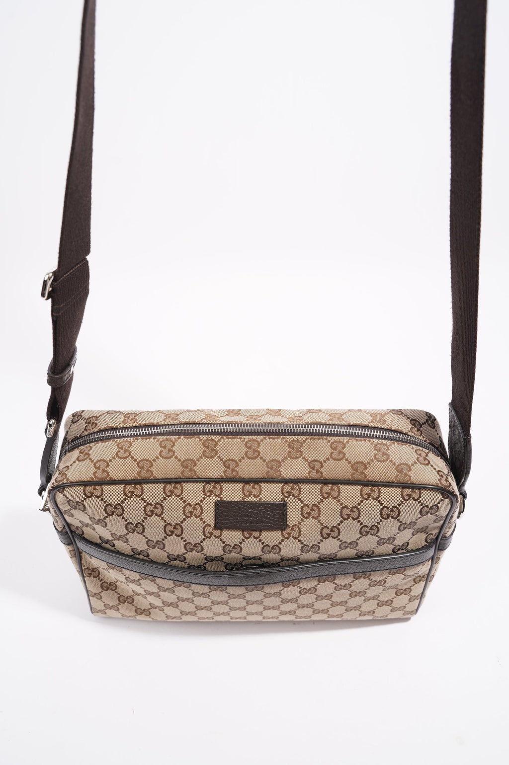 Gucci Mens Messenger Crossbody Bag Brown Canvas