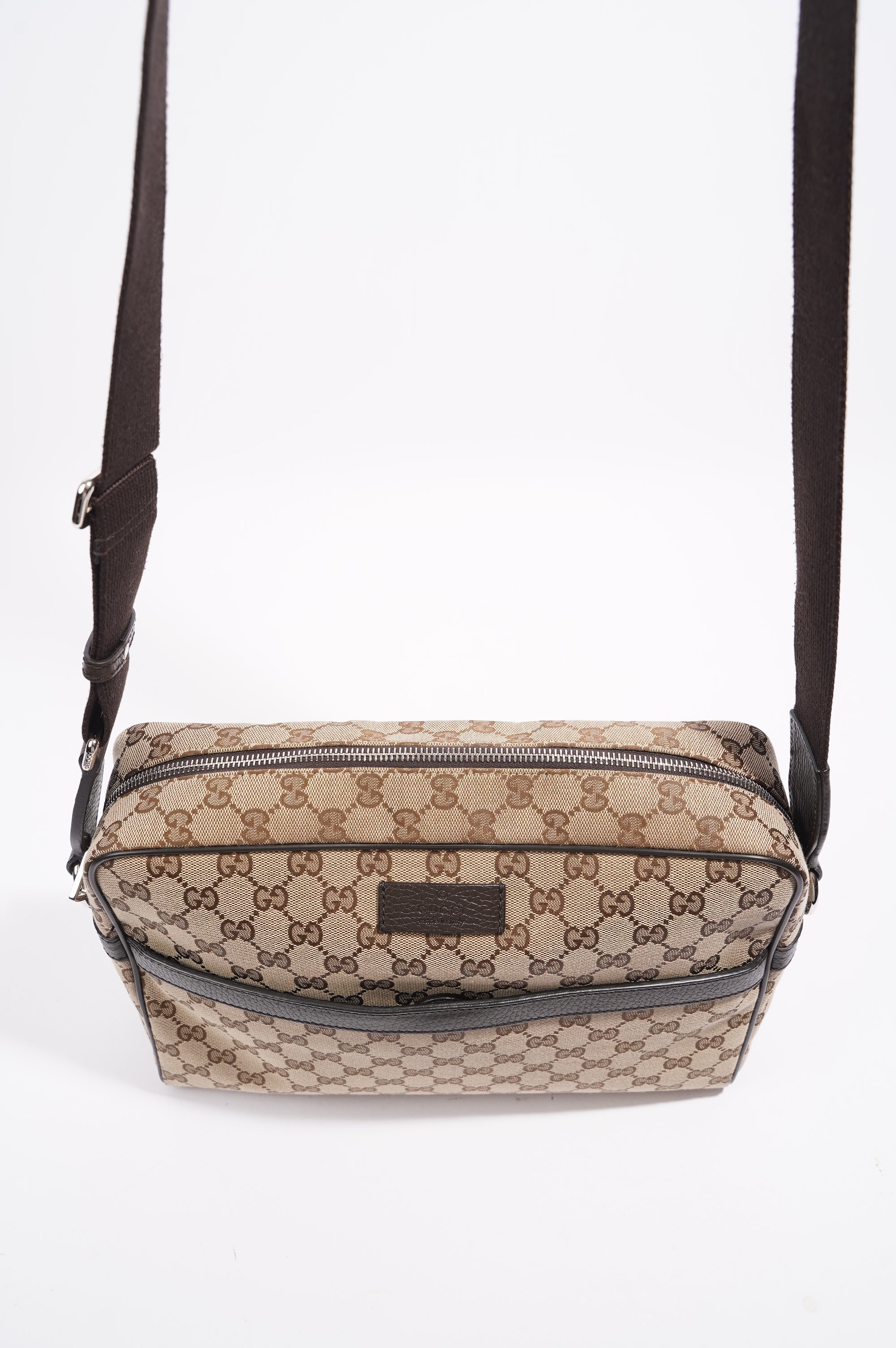 Gucci Mens Messenger Crossbody Bag Brown Canvas