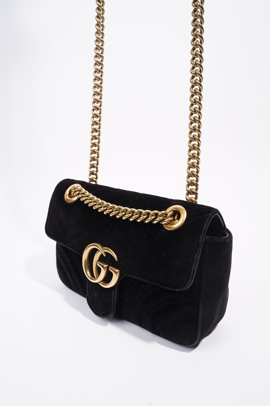 Gucci Womens Marmont Flap Black Velvet Gold Mini