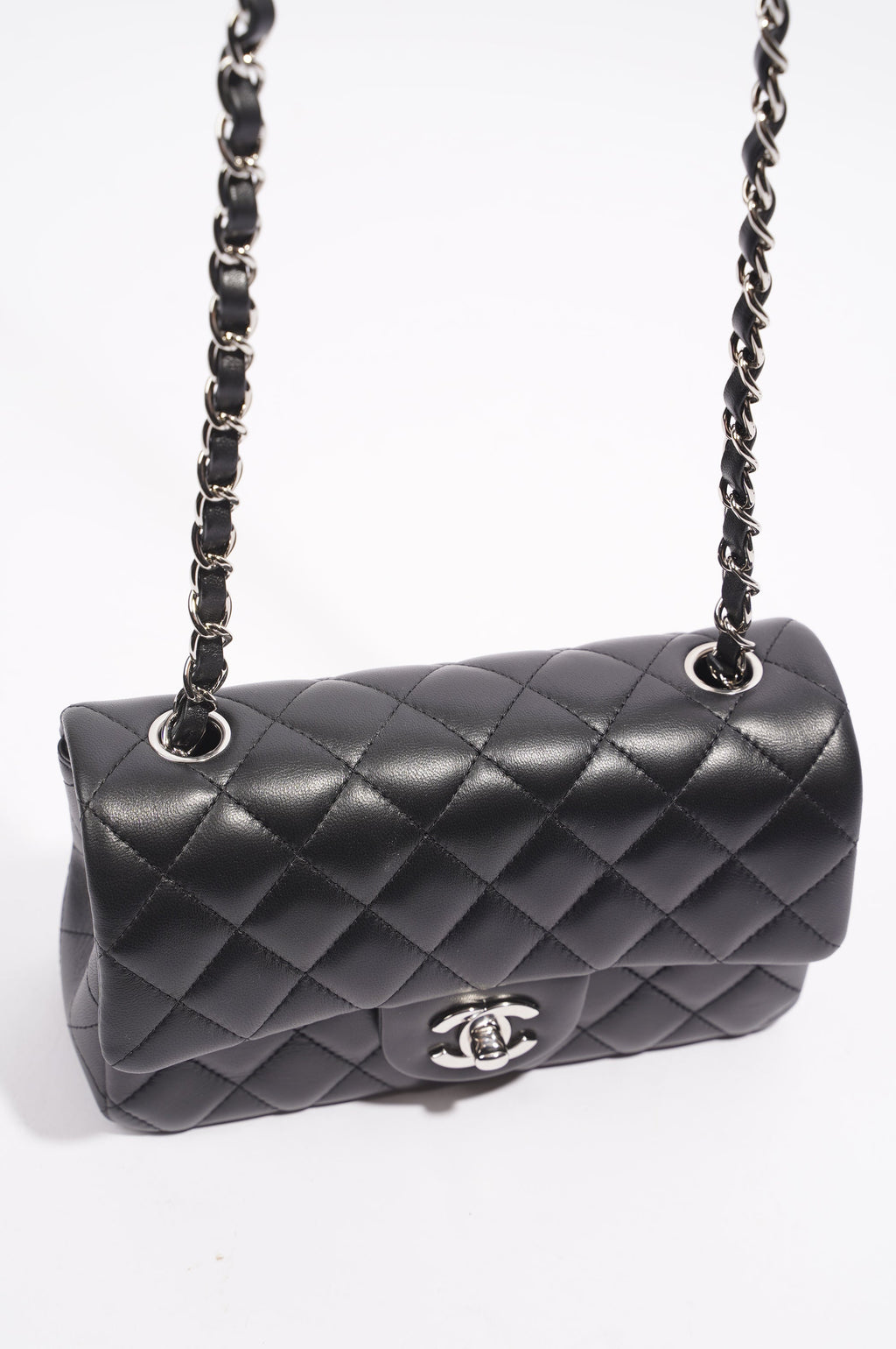 Chanel Womens Lambskin Rectangular Single Flap Black Small