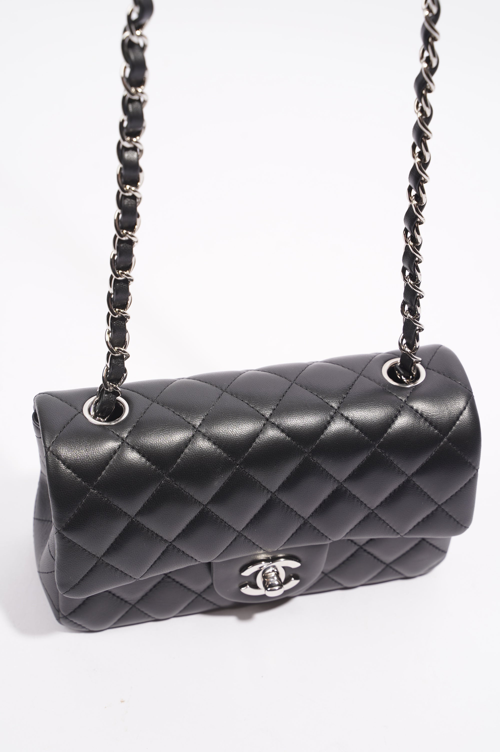 Chanel Womens Lambskin Rectangular Single Flap Black Small