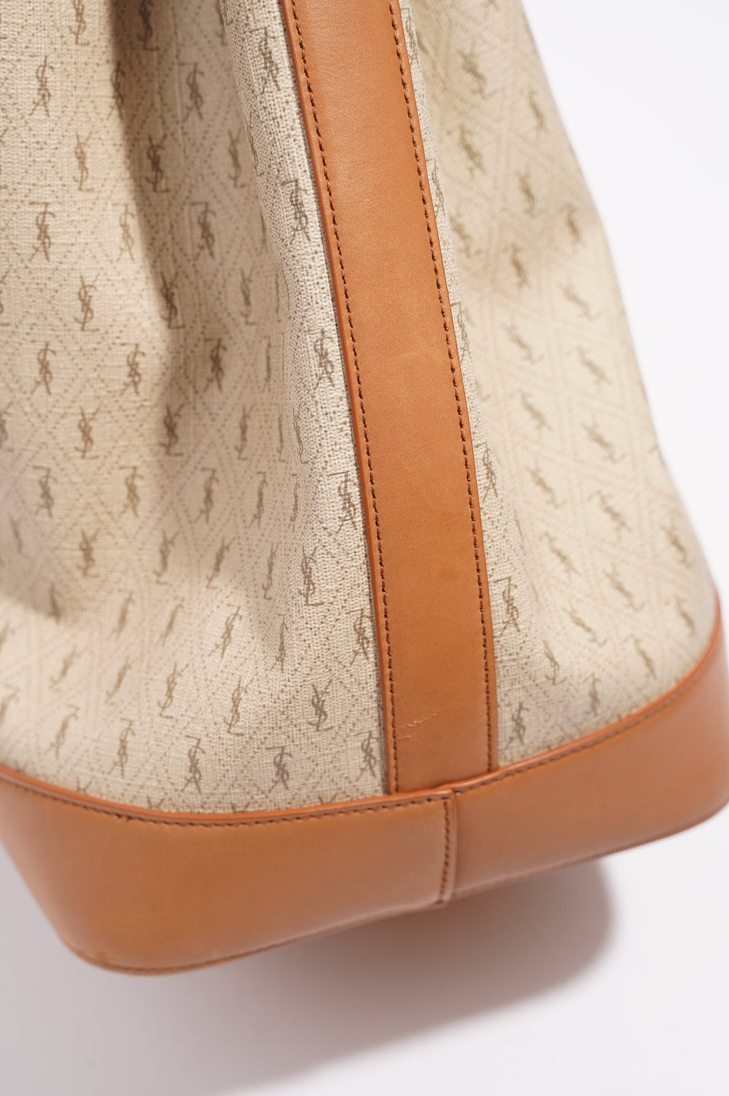 Saint Laurent Womens Bucket Bag Beige / Brown Canvas / Leather