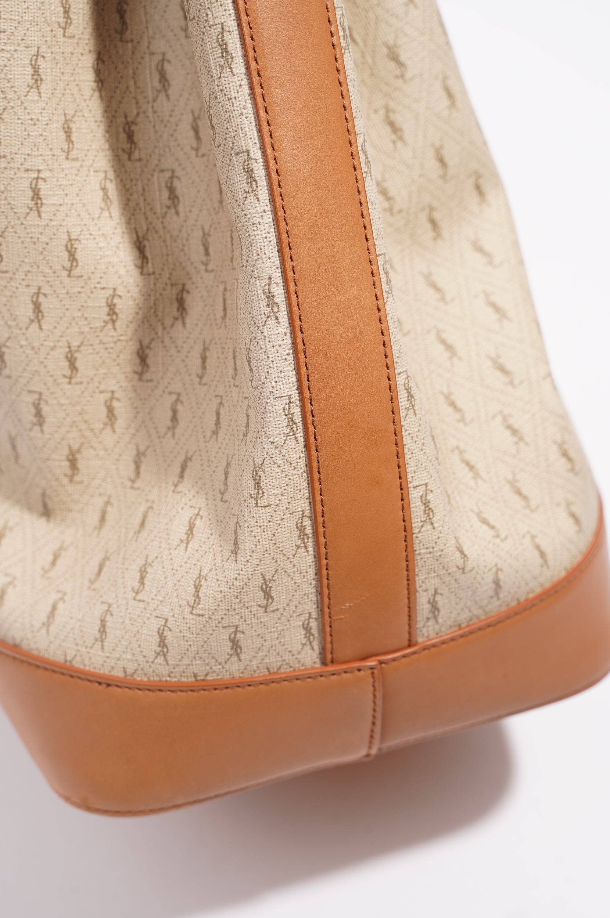 Saint Laurent Womens Bucket Bag Beige / Brown Canvas / Leather