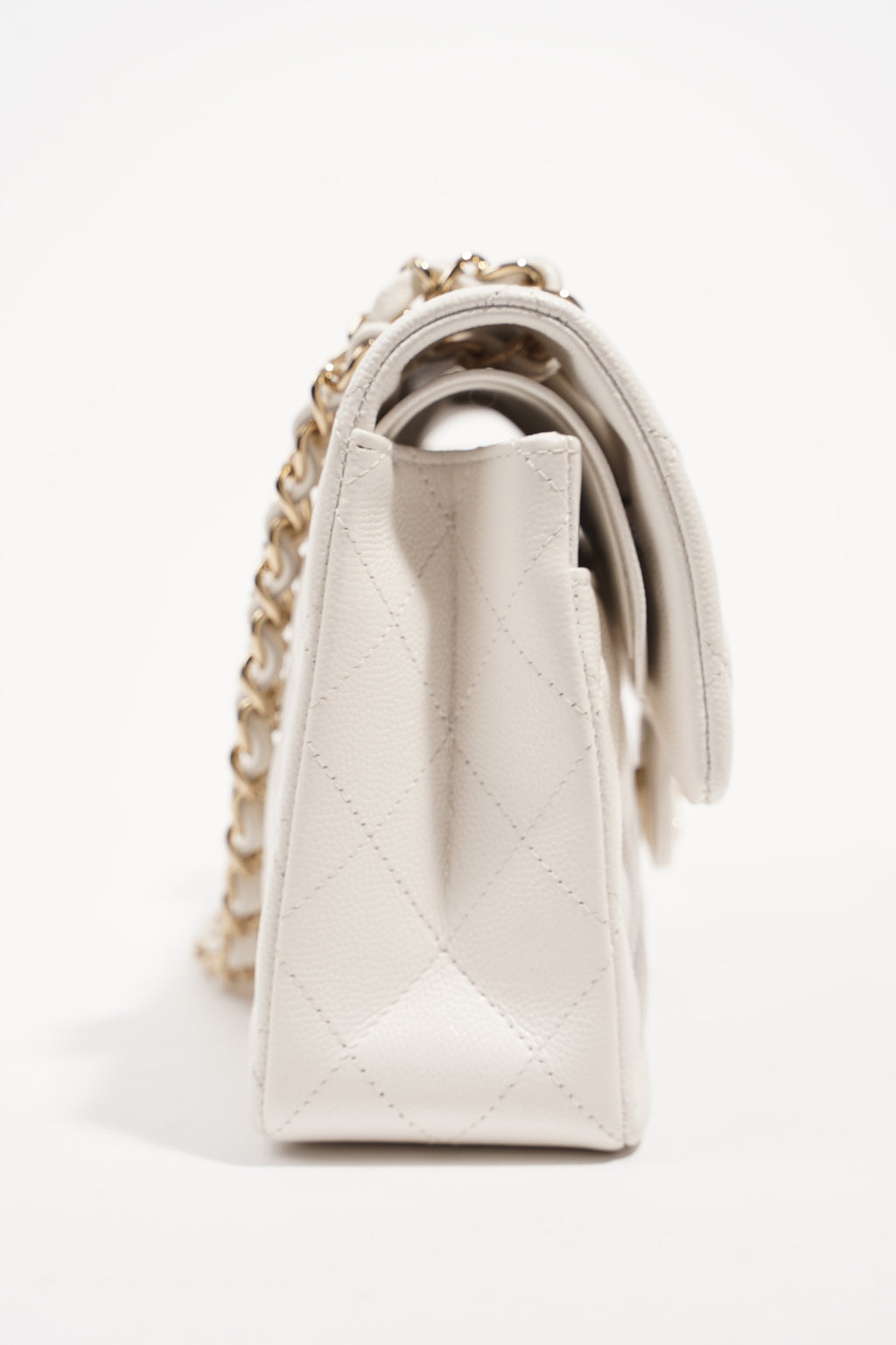 Chanel Womens Classic Flap White Caviar Small