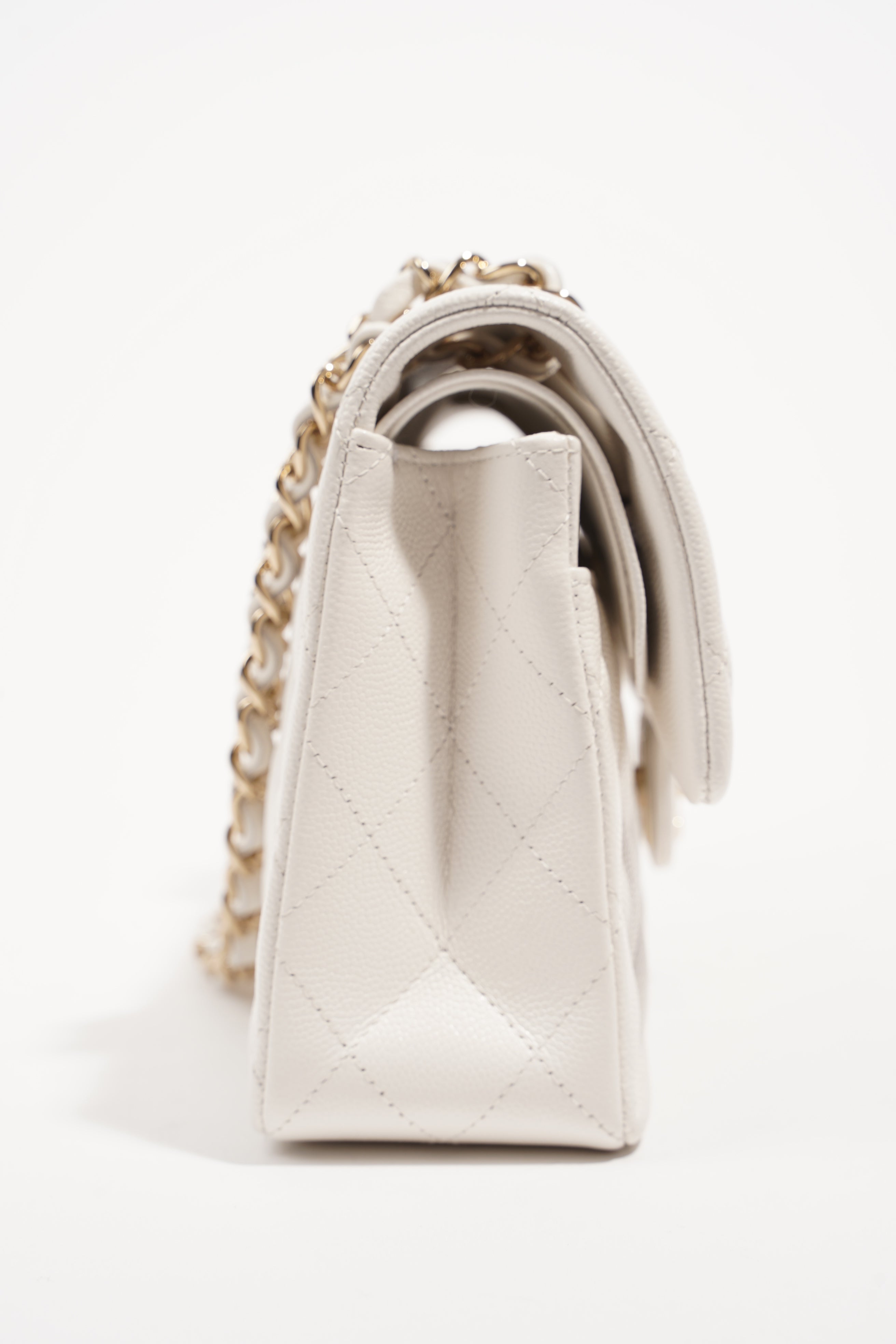 Chanel Womens Classic Flap White Caviar Small
