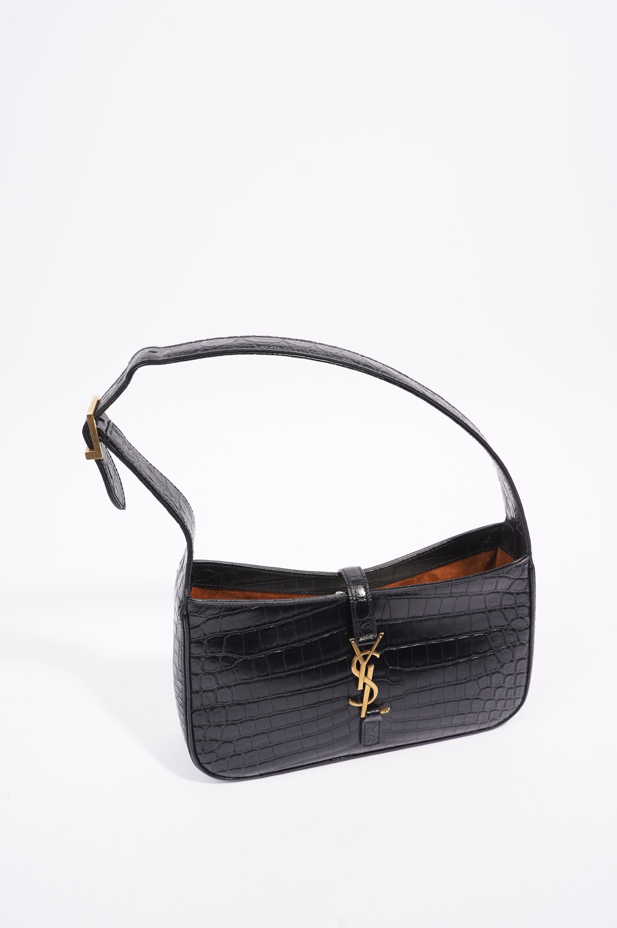 Saint Laurent Womens Le 5 A 7 Handbag Black Croc
