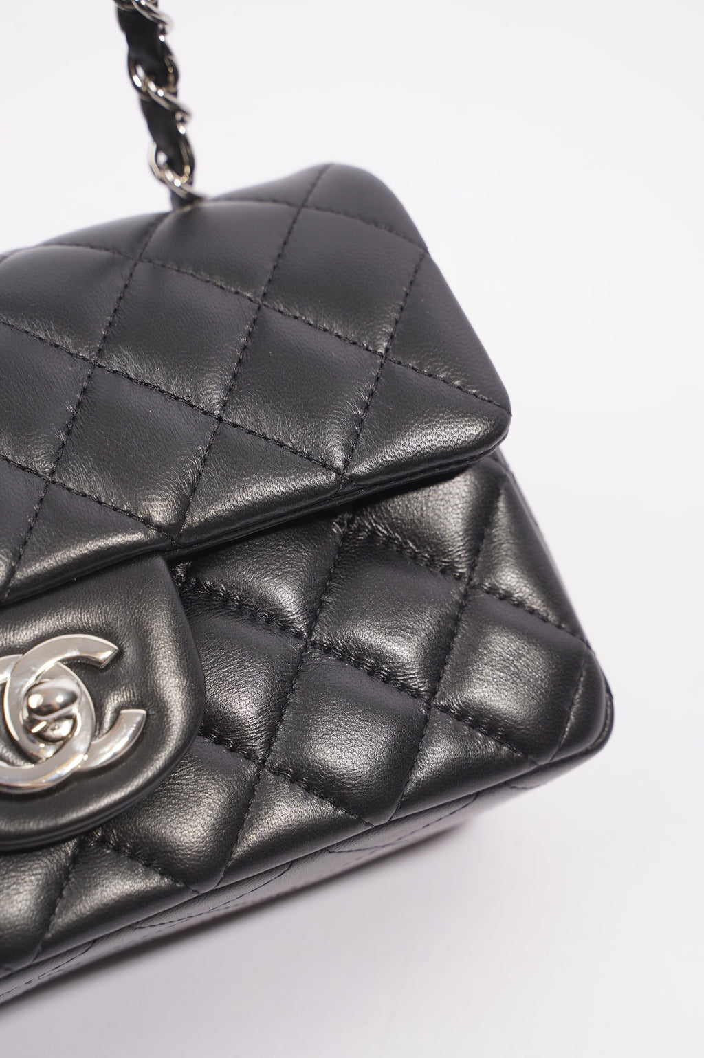 Chanel Womens Lambskin Rectangular Single Flap Black Small