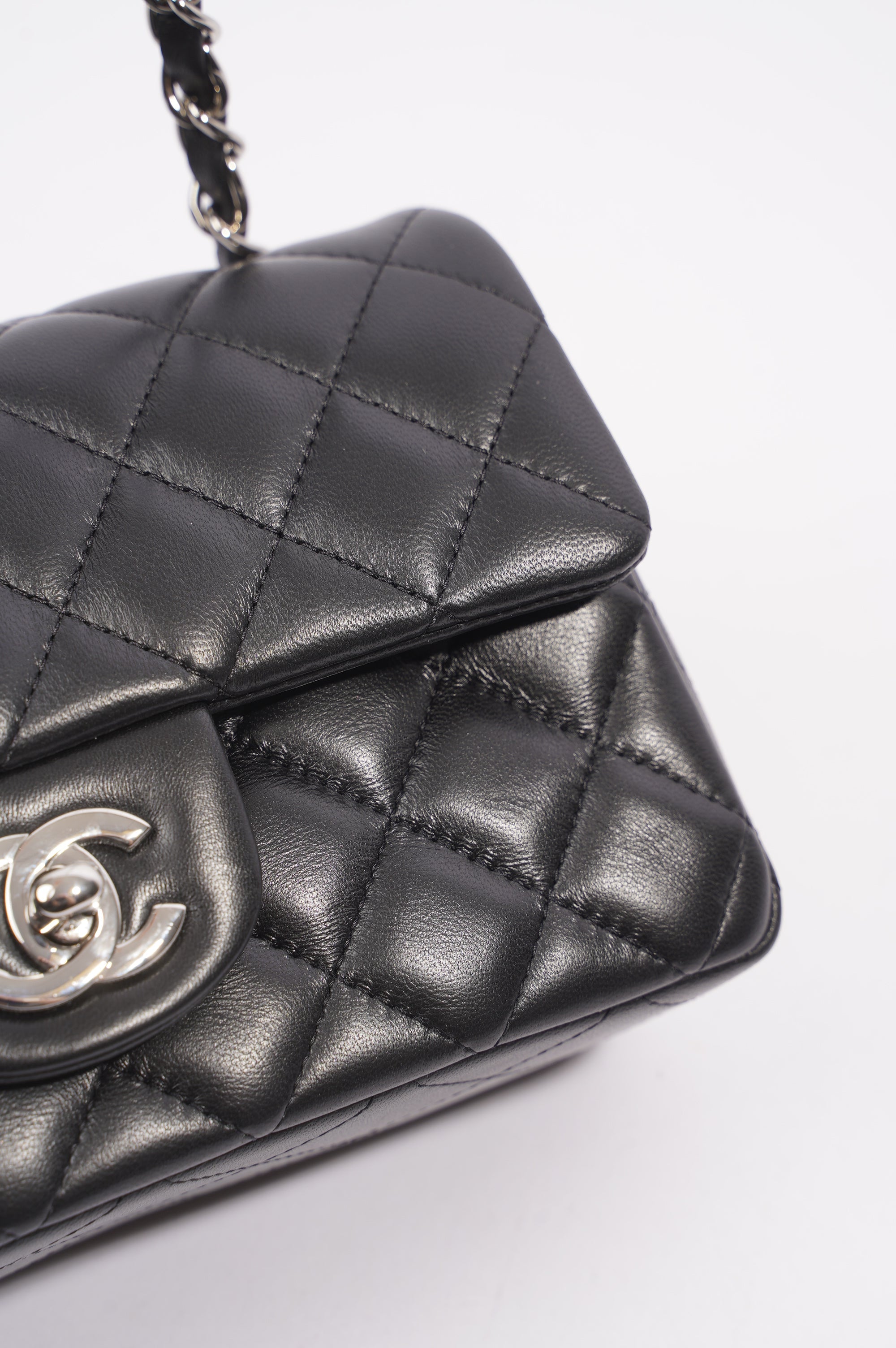 Chanel Womens Lambskin Rectangular Single Flap Black Small