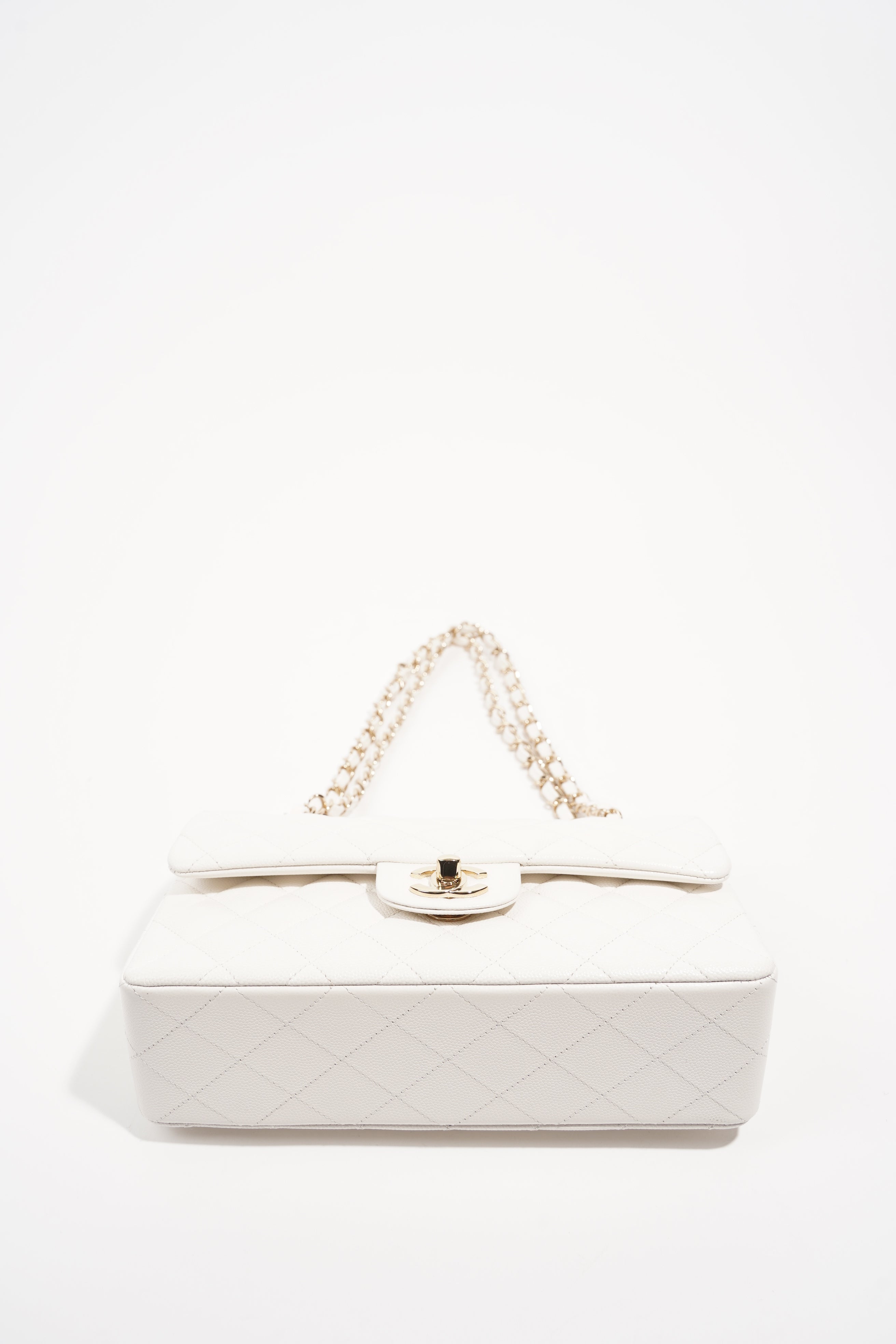 Chanel Womens Classic Flap White Caviar Small